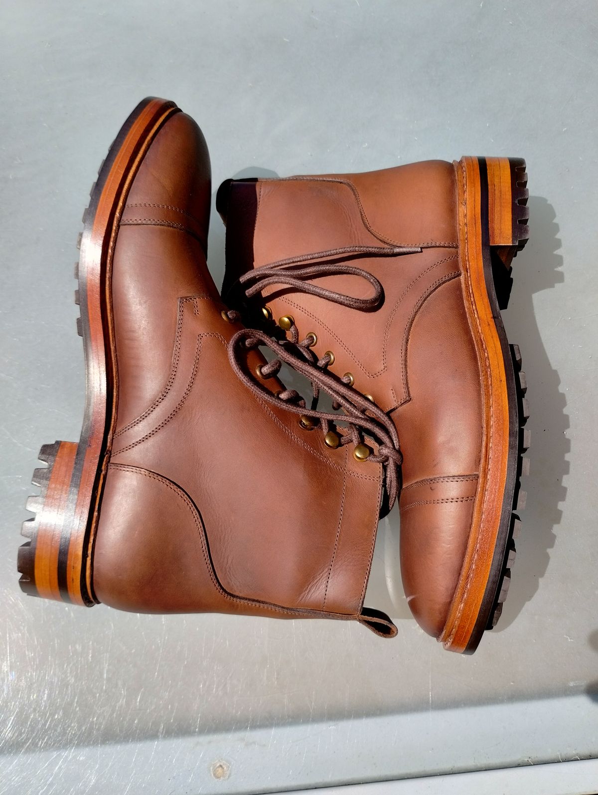 Photo by ScoutZekey on October 2, 2023 of the Blkbrd Shoemaker Dixon Cap Toe Derby Boot in Unknown Leather.
