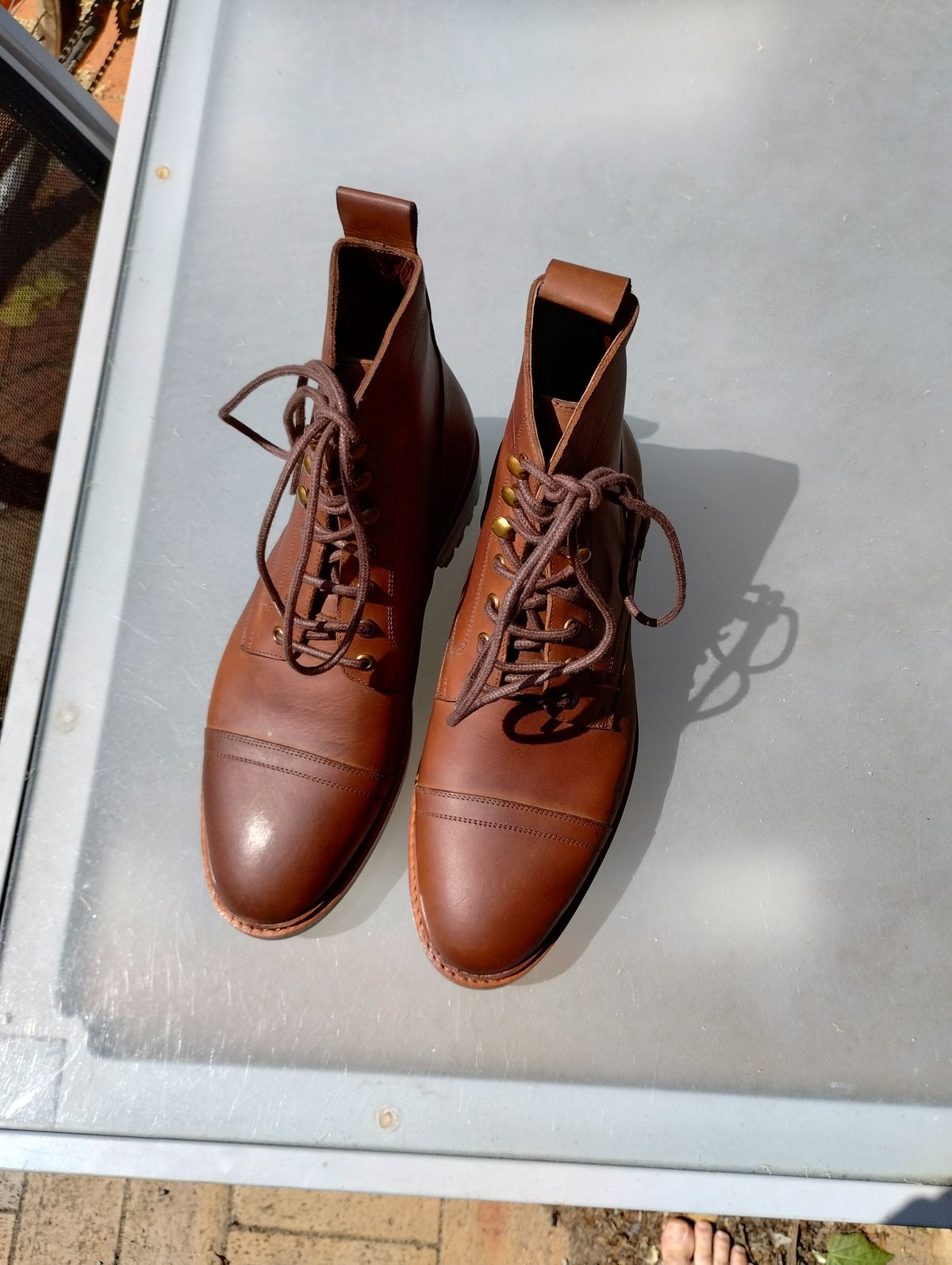 Photo by ScoutZekey on October 2, 2023 of the Blkbrd Shoemaker Dixon Cap Toe Derby Boot in Unknown Leather.
