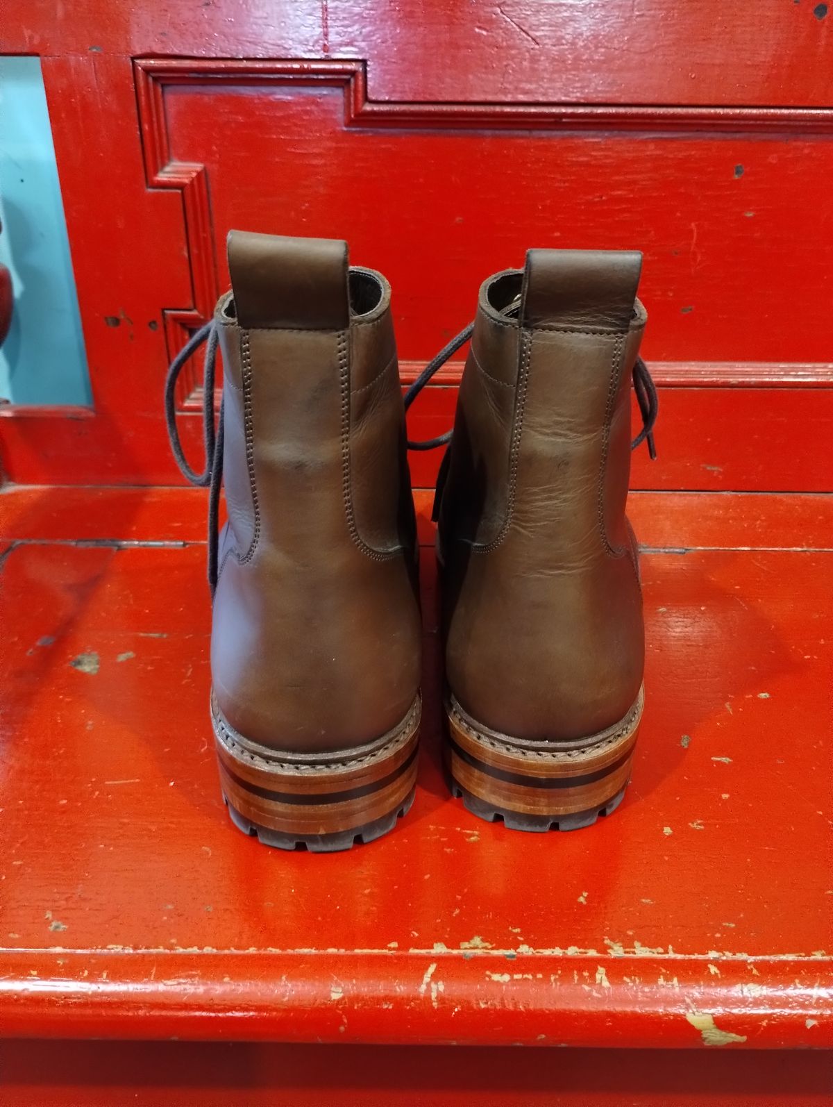 Photo by ScoutZekey on November 2, 2023 of the Blkbrd Shoemaker Dixon Cap Toe Derby Boot in Unknown Leather.