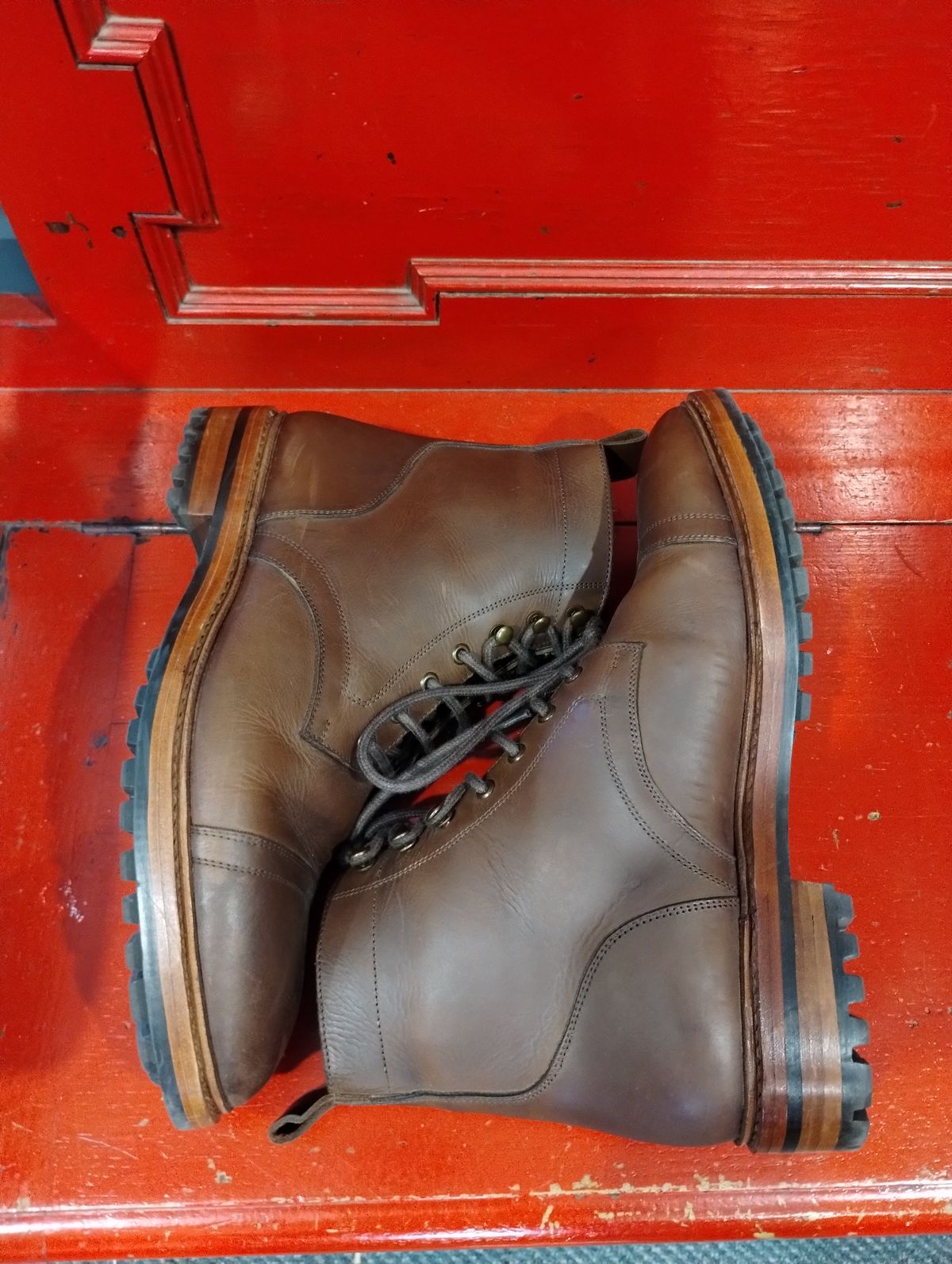 Photo by ScoutZekey on November 2, 2023 of the Blkbrd Shoemaker Dixon Cap Toe Derby Boot in Unknown Leather.