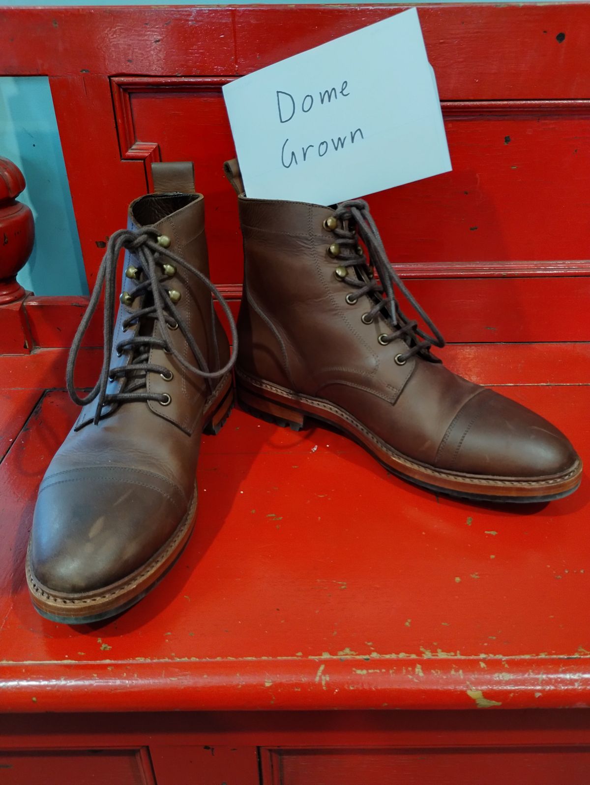 Photo by ScoutZekey on November 2, 2023 of the Blkbrd Shoemaker Dixon Cap Toe Derby Boot in Unknown Leather.
