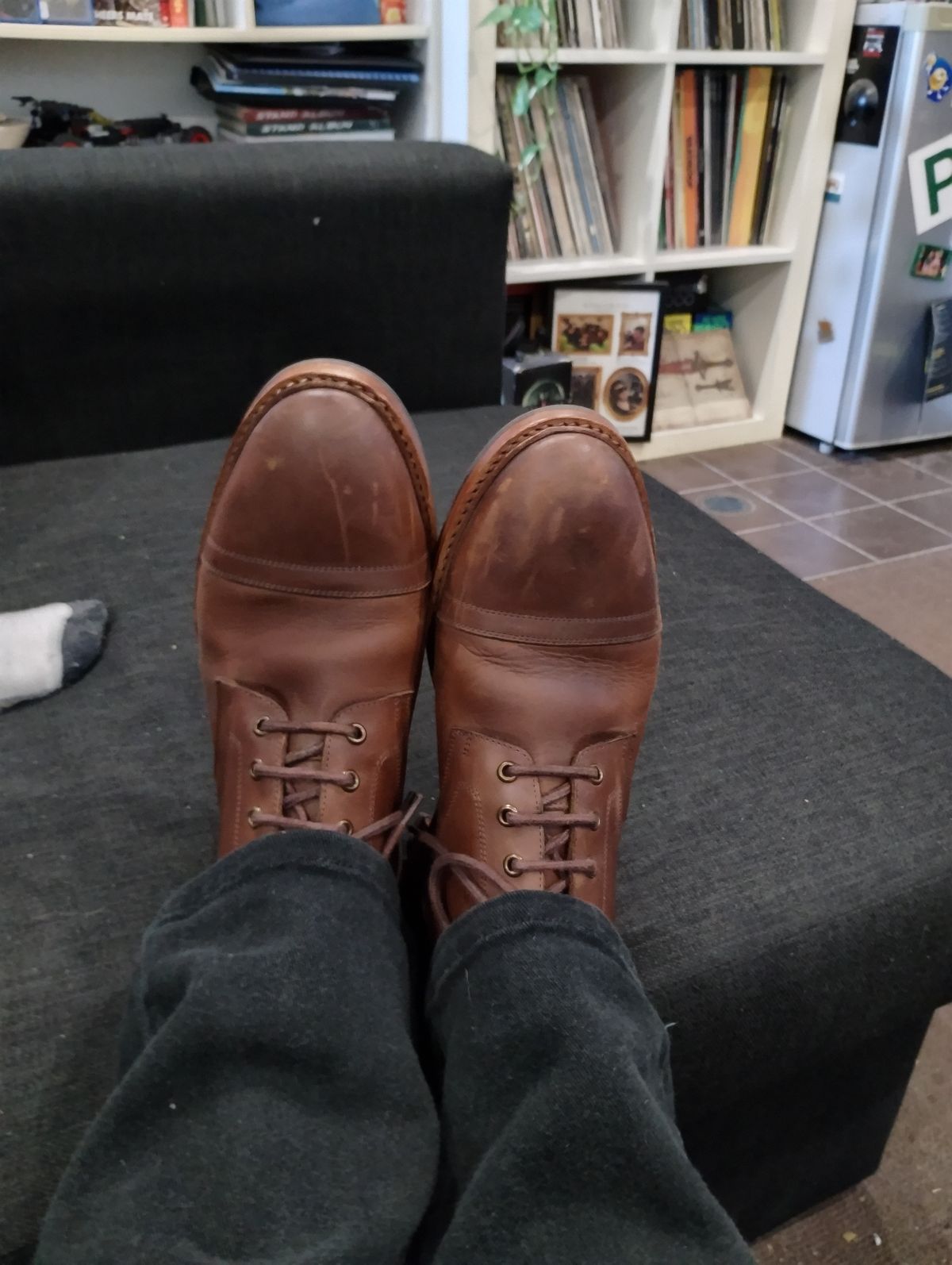 Photo by ScoutZekey on December 3, 2023 of the Blkbrd Shoemaker Dixon Cap Toe Derby Boot in Unknown Leather.