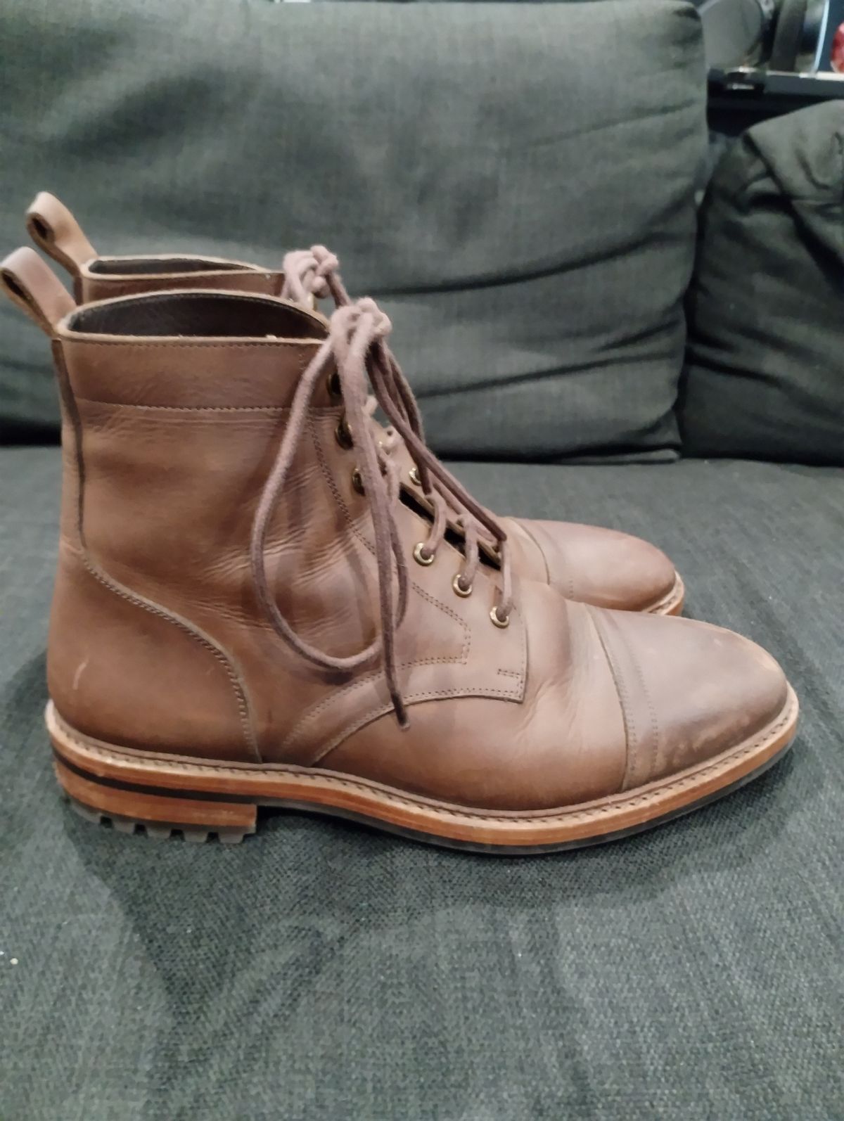 Photo by ScoutZekey on December 3, 2023 of the Blkbrd Shoemaker Dixon Cap Toe Derby Boot in Unknown Leather.