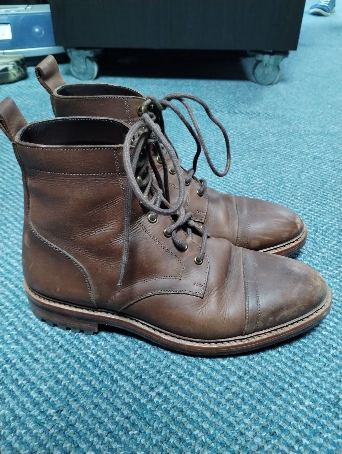 Photo by ScoutZekey on February 3, 2024 of the Blkbrd Shoemaker Dixon Cap Toe Derby Boot in Unknown Leather.