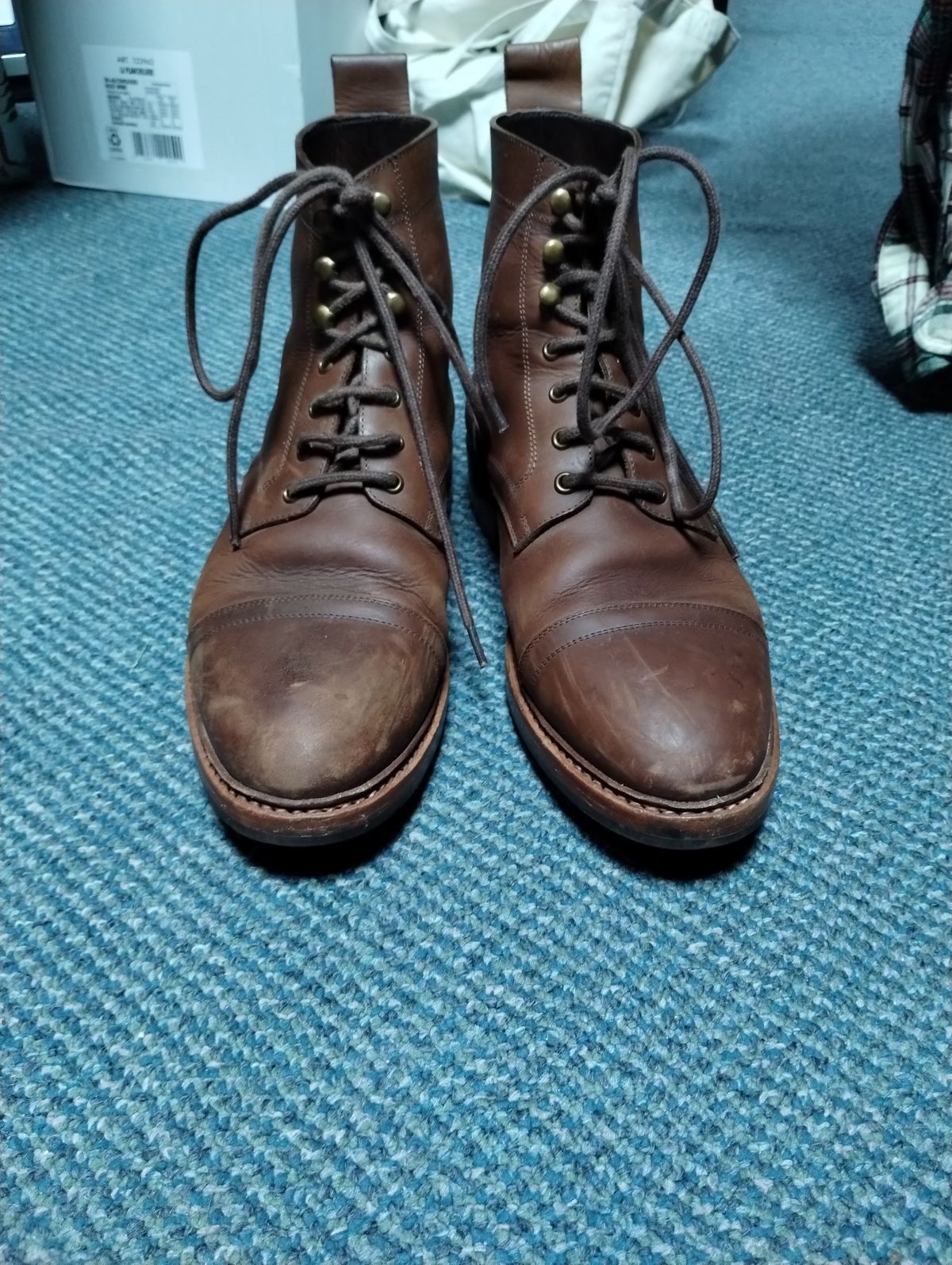 Photo by ScoutZekey on March 3, 2024 of the Blkbrd Shoemaker Dixon Cap Toe Derby Boot in Unknown Leather.