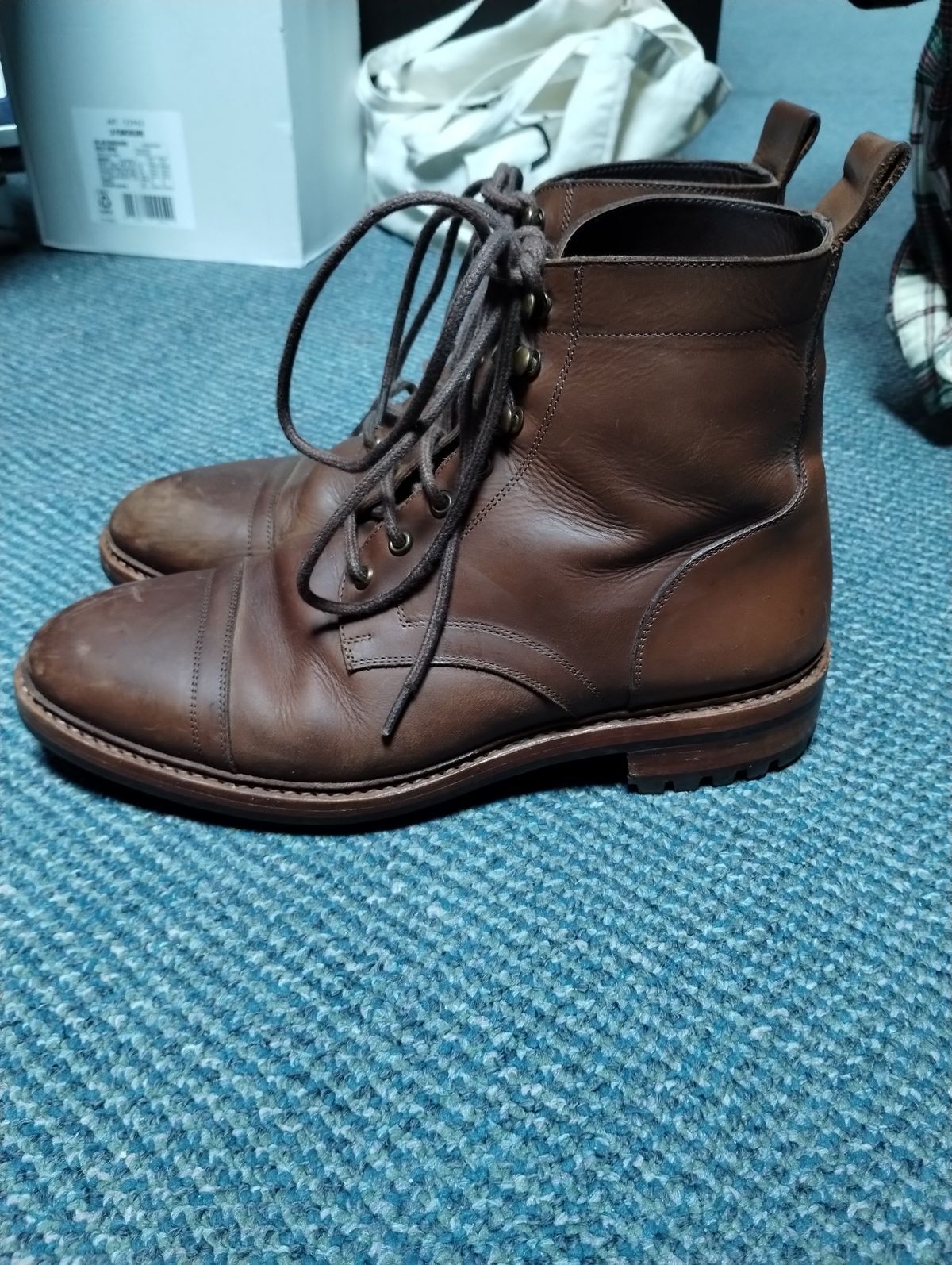 Photo by ScoutZekey on March 3, 2024 of the Blkbrd Shoemaker Dixon Cap Toe Derby Boot in Unknown Leather.