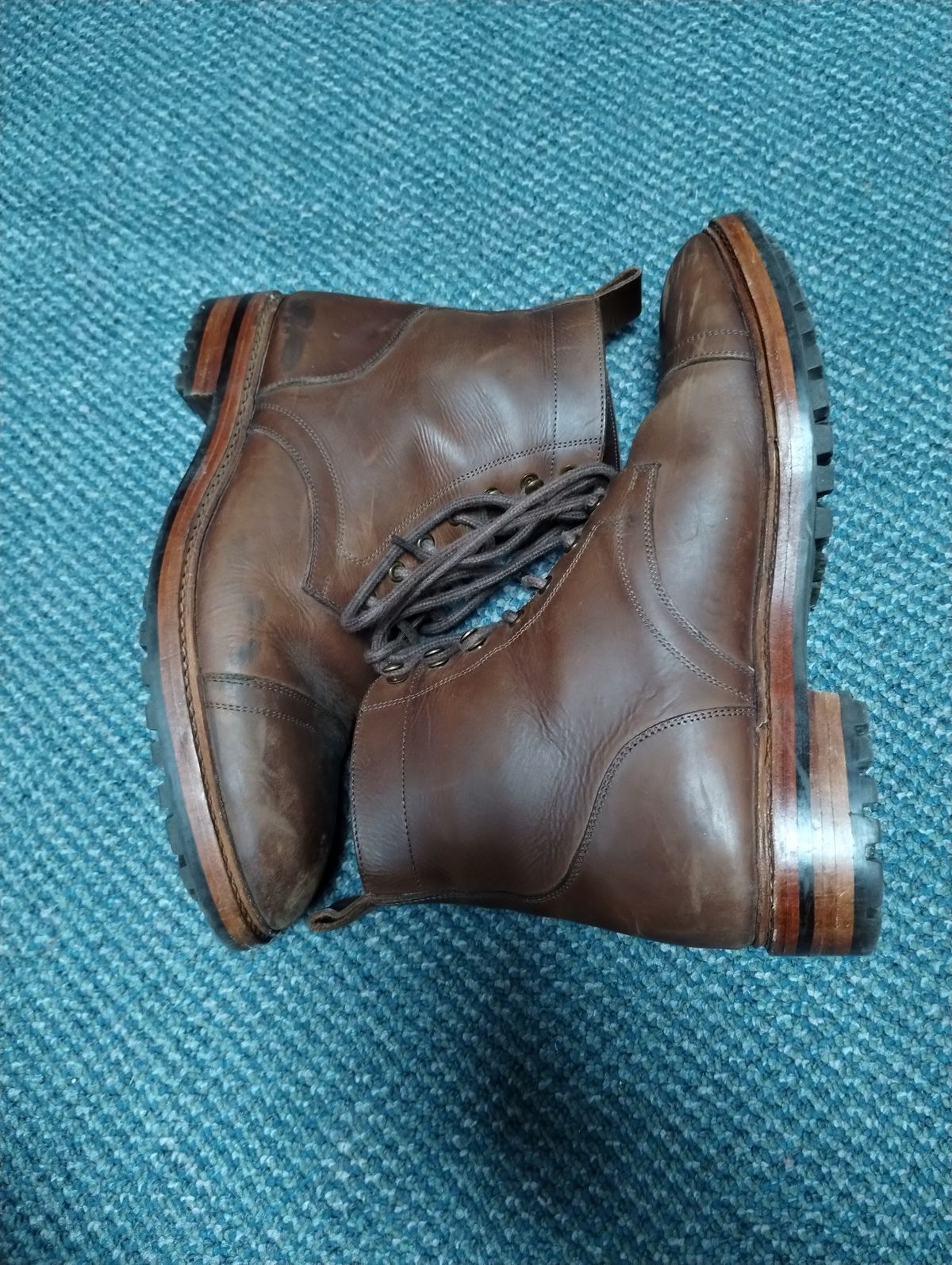 Photo by ScoutZekey on April 3, 2024 of the Blkbrd Shoemaker Dixon Cap Toe Derby Boot in Unknown Leather.