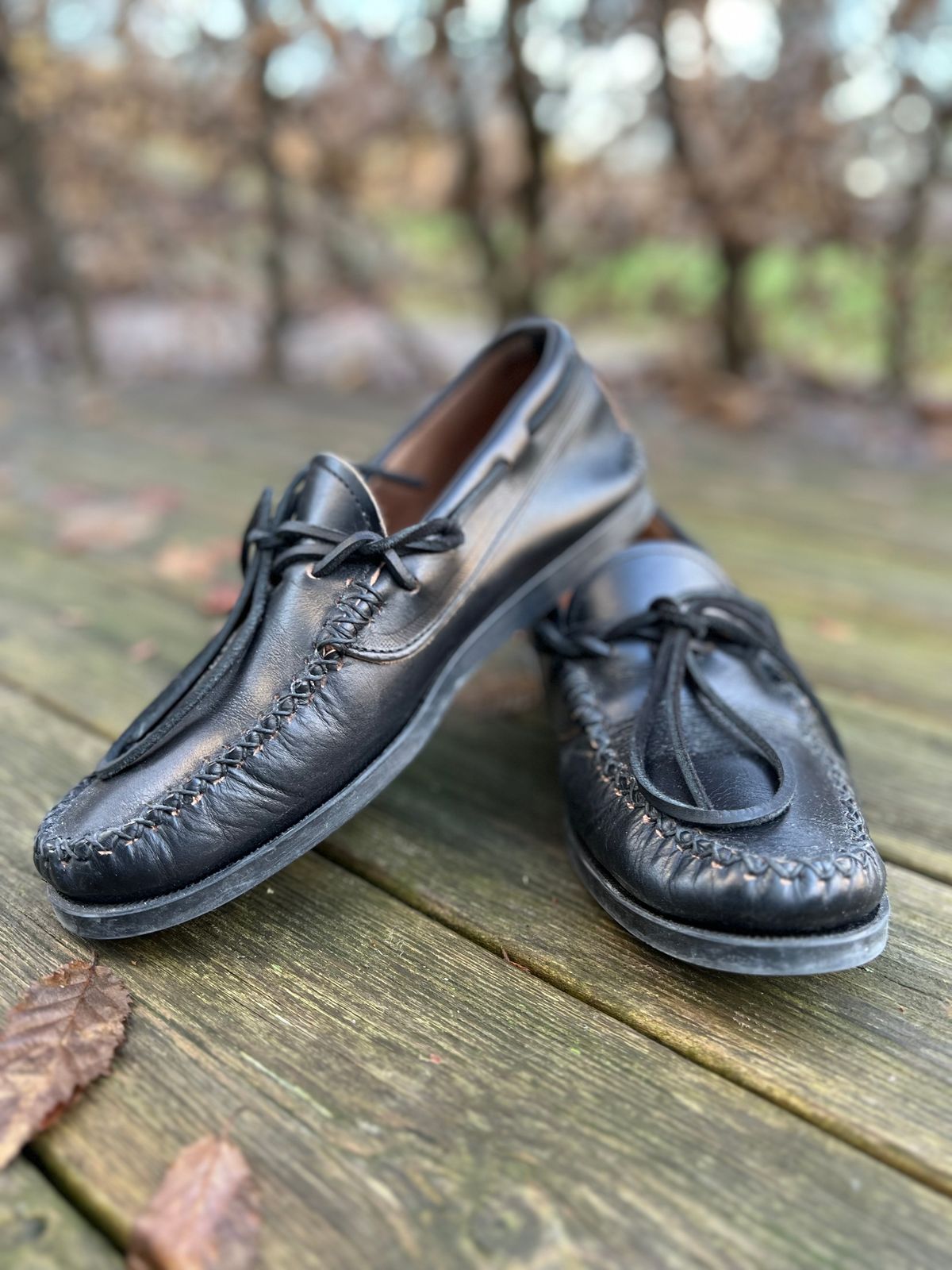 Photo by Snowcrashdenim on January 1, 2023 of the Yuketen Canoe Moc in Horween Black Chromexcel.