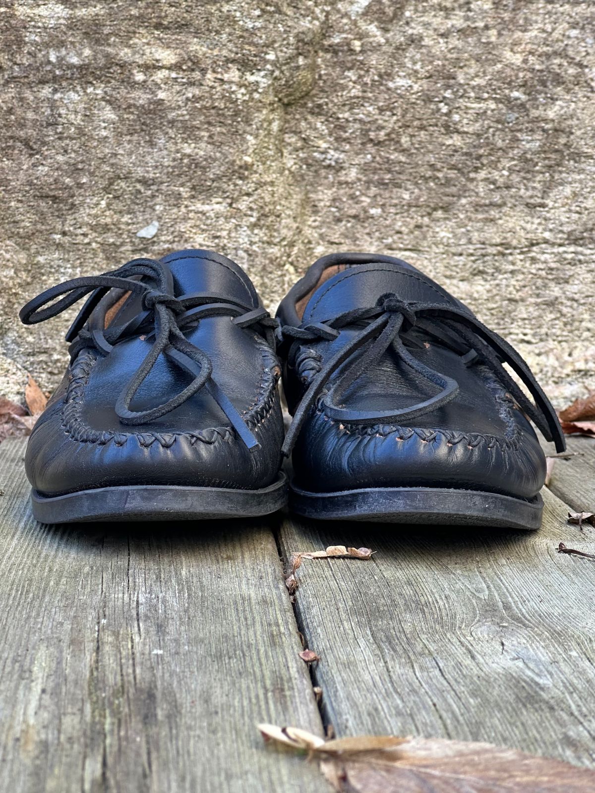 Photo by Snowcrashdenim on March 4, 2023 of the Yuketen Canoe Moc in Horween Black Chromexcel.