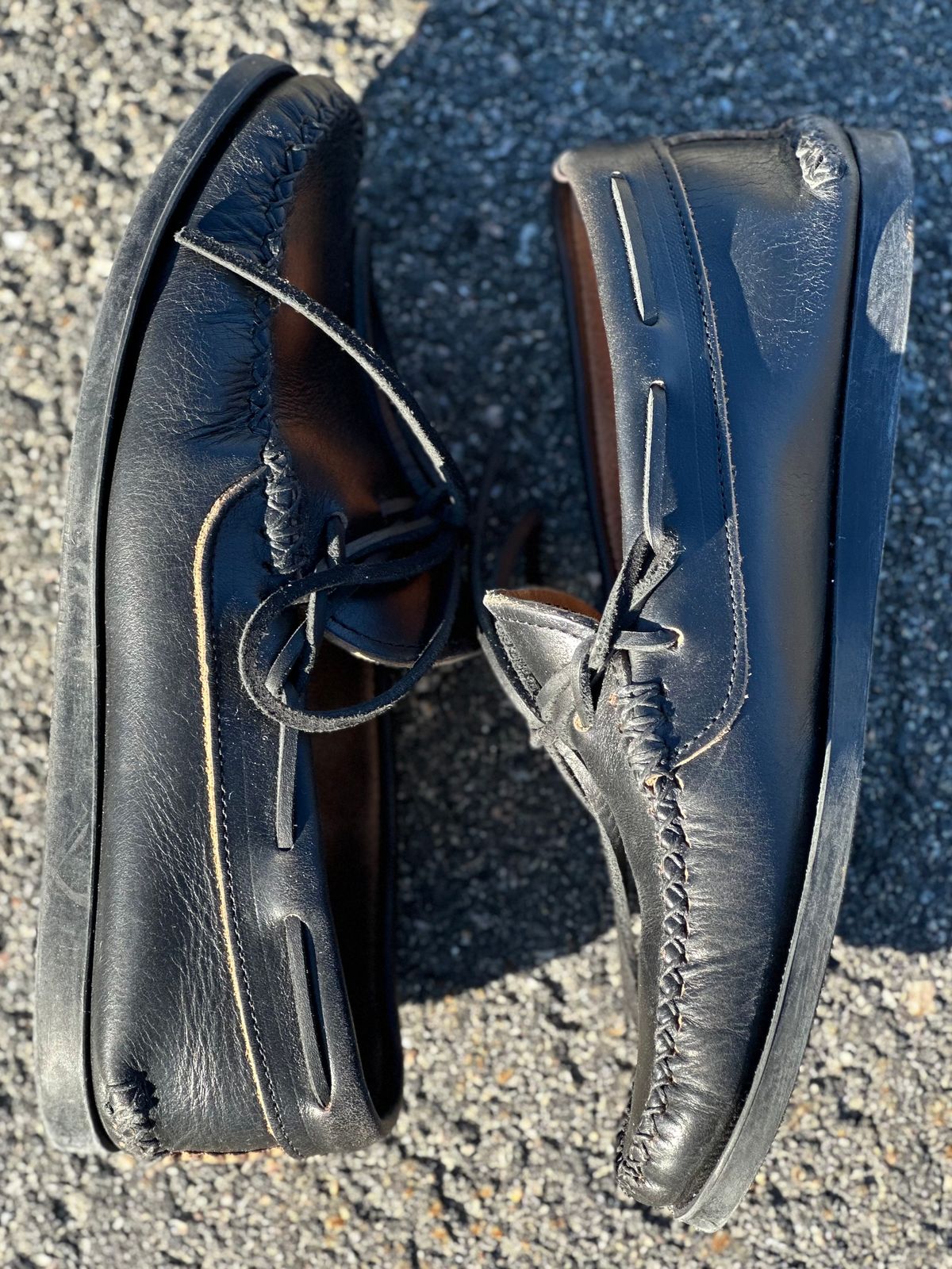 Photo by Snowcrashdenim on April 5, 2023 of the Yuketen Canoe Moc in Horween Black Chromexcel.