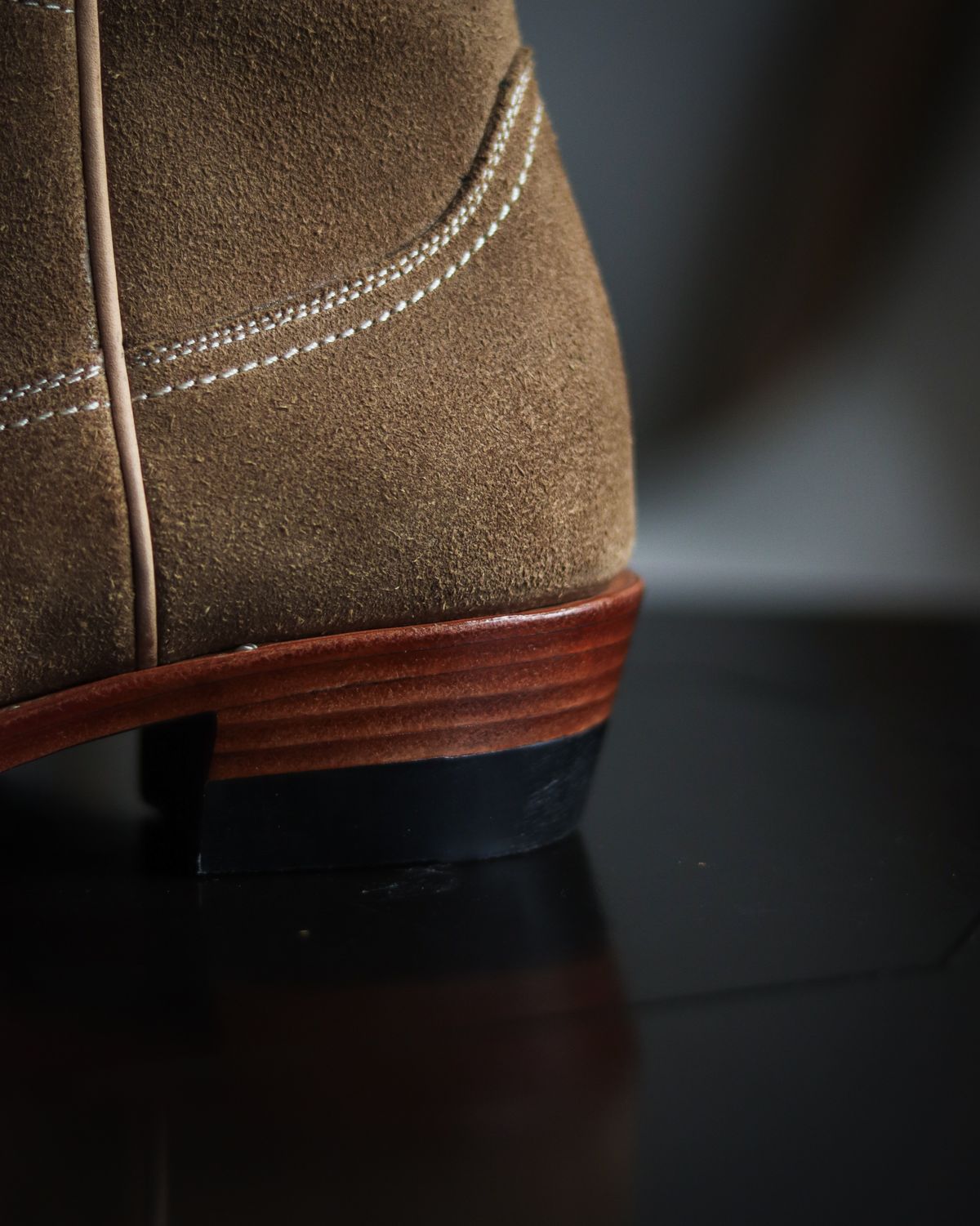 Photo by januardwijuang on June 7, 2025 of the Briselblack The Bullet Cowboy Boots in Horween Natural Chromexcel Roughout.