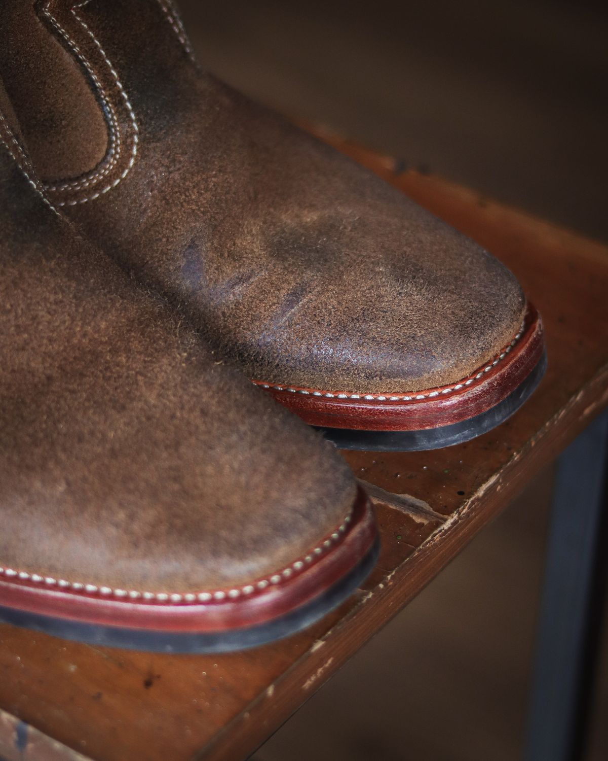 Photo by januardwijuang on September 14, 2025 of the Briselblack The Bullet Cowboy Boots in Horween Natural Chromexcel Roughout.
