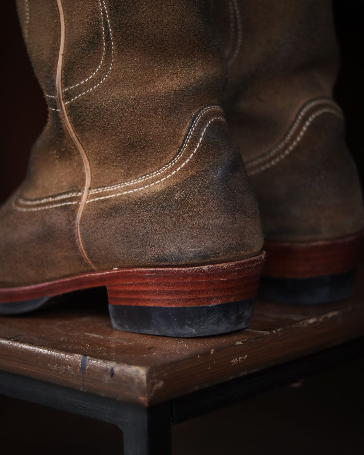 Photo by januardwijuang on September 14, 2025 of the Briselblack The Bullet Cowboy Boots in Horween Natural Chromexcel Roughout.