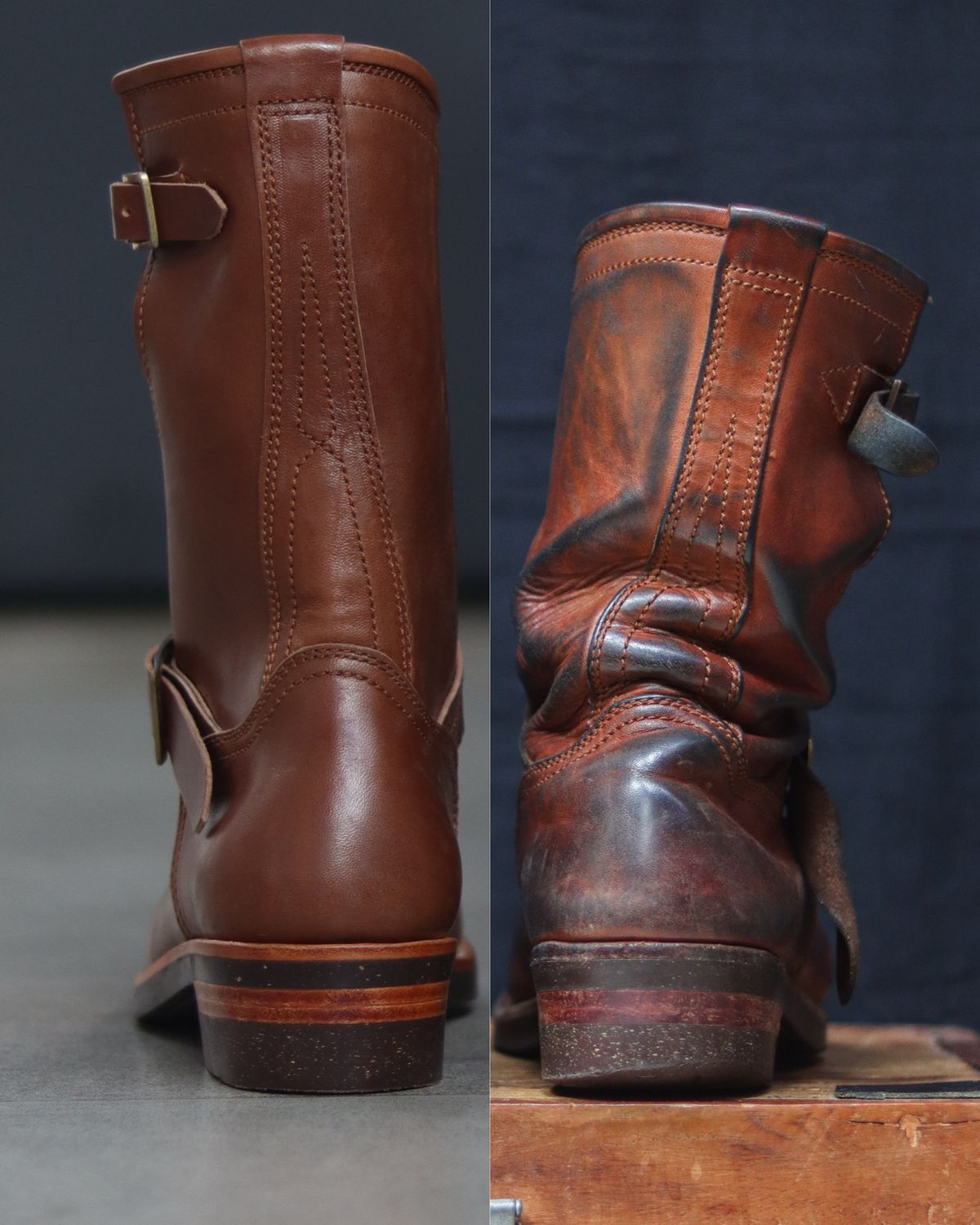 Photo by januardwijuang on April 20, 2025 of the Briselblack The Keeper 'Type 2' Engineer Boot in Toscanello Waxed Horsebutt Maryam Tannery.