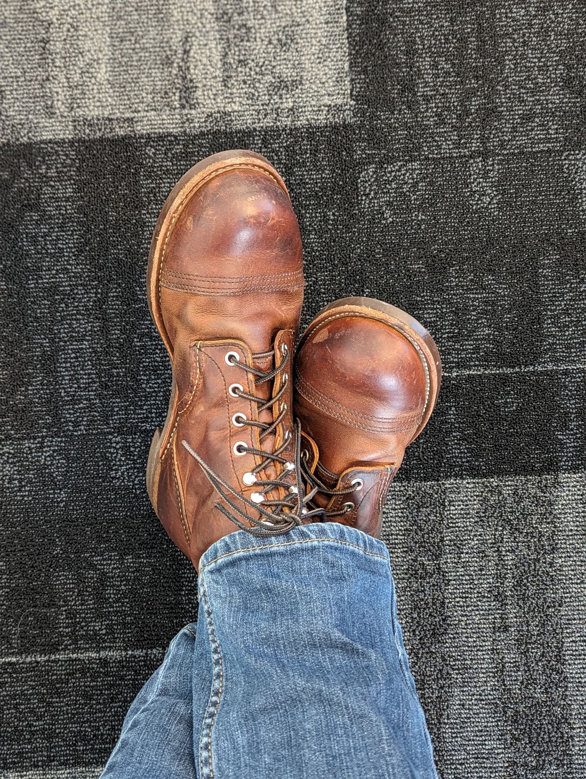 Photo by StinkyWizzleTeets14 on September 23, 2023 of the Red Wing Iron Ranger in S.B. Foot Copper Rough and Tough.