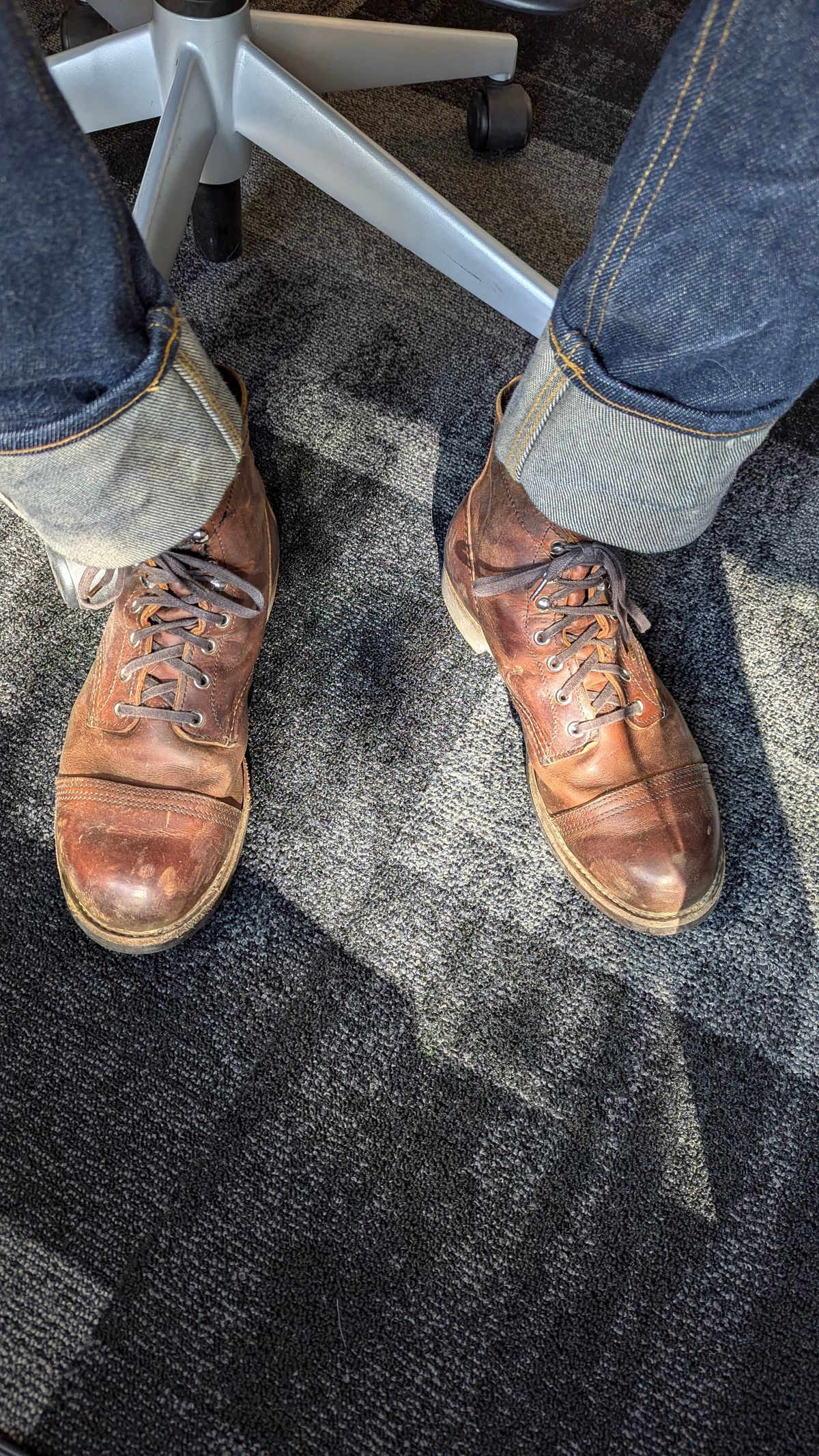 Photo by StinkyWizzleTeets14 on September 9, 2024 of the Red Wing Iron Ranger in S.B. Foot Copper Rough and Tough.