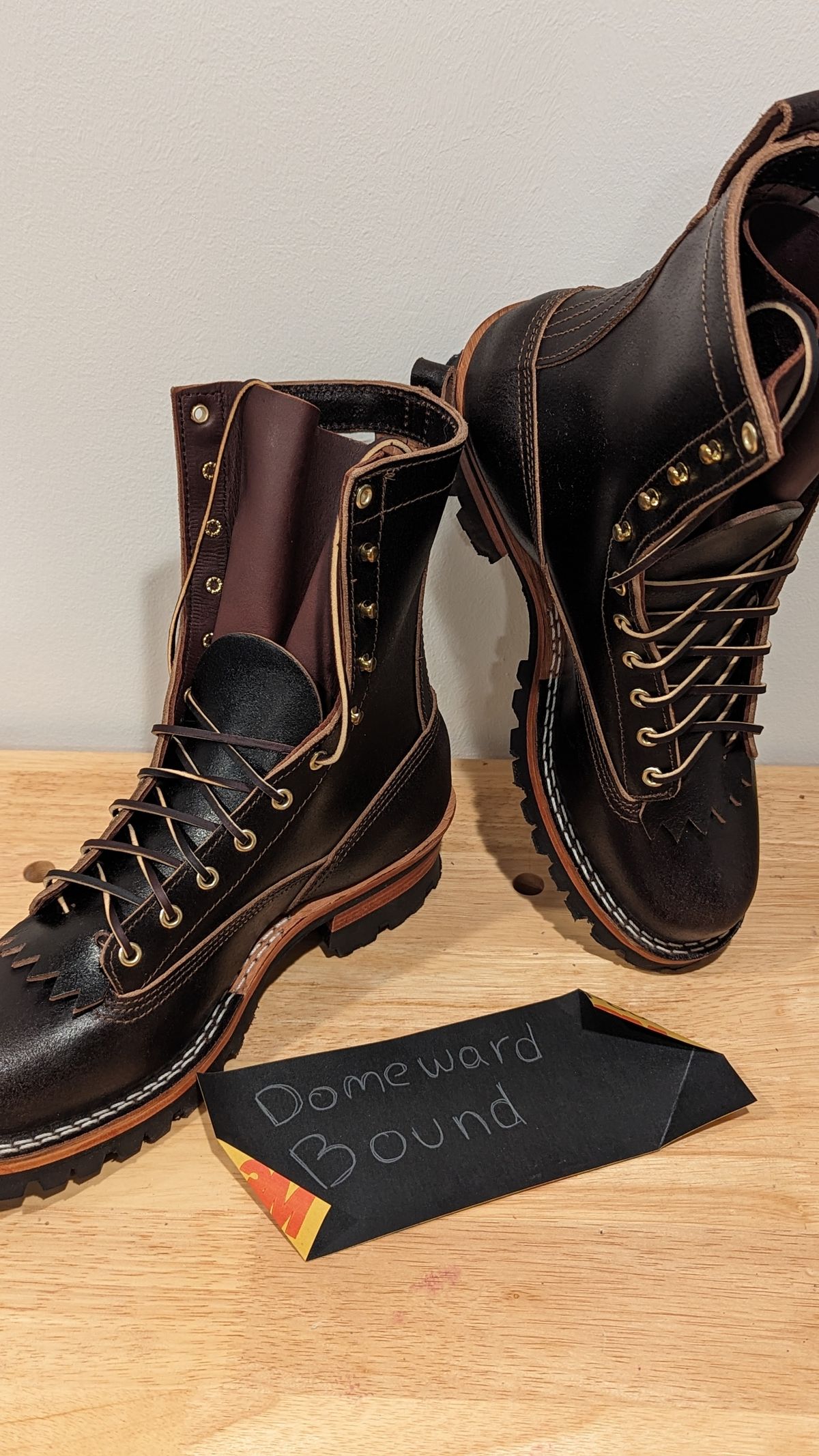 Photo by StinkyWizzleTeets14 on October 4, 2023 of the Nicks Lace to Toe Heritage in Horween Brown Waxed Flesh.