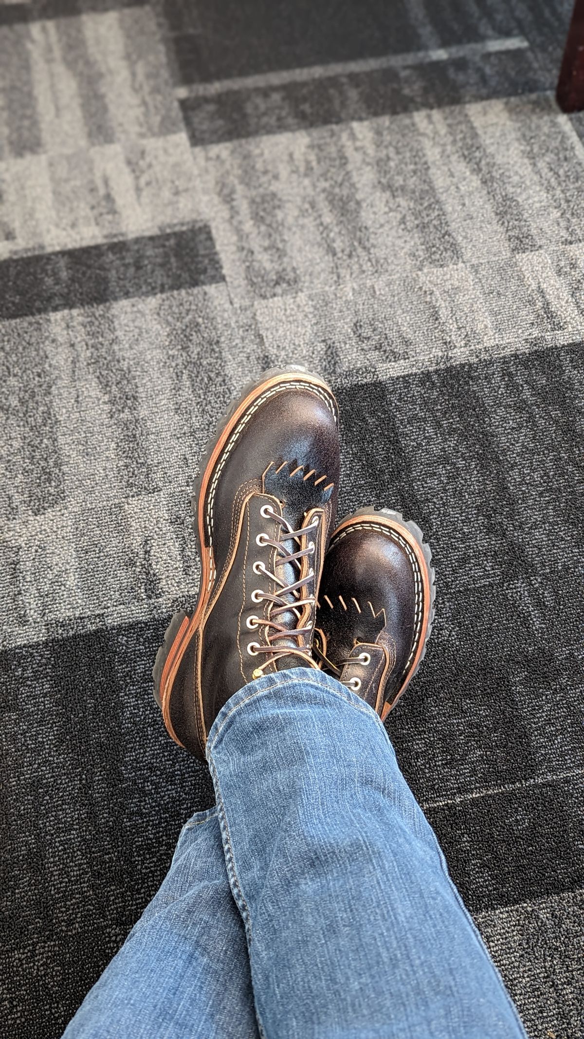 Photo by StinkyWizzleTeets14 on October 12, 2023 of the Nicks Lace to Toe Heritage in Horween Brown Waxed Flesh.