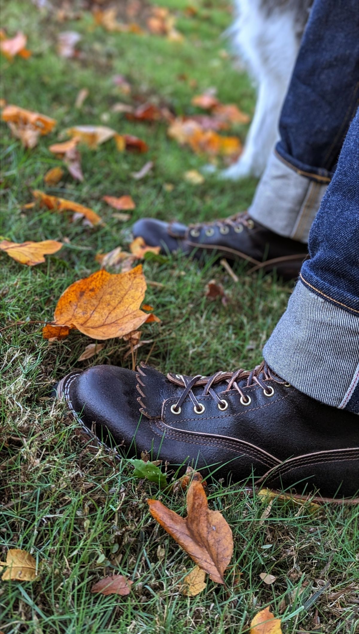 Photo by StinkyWizzleTeets14 on November 3, 2023 of the Nicks Lace to Toe Heritage in Horween Brown Waxed Flesh.