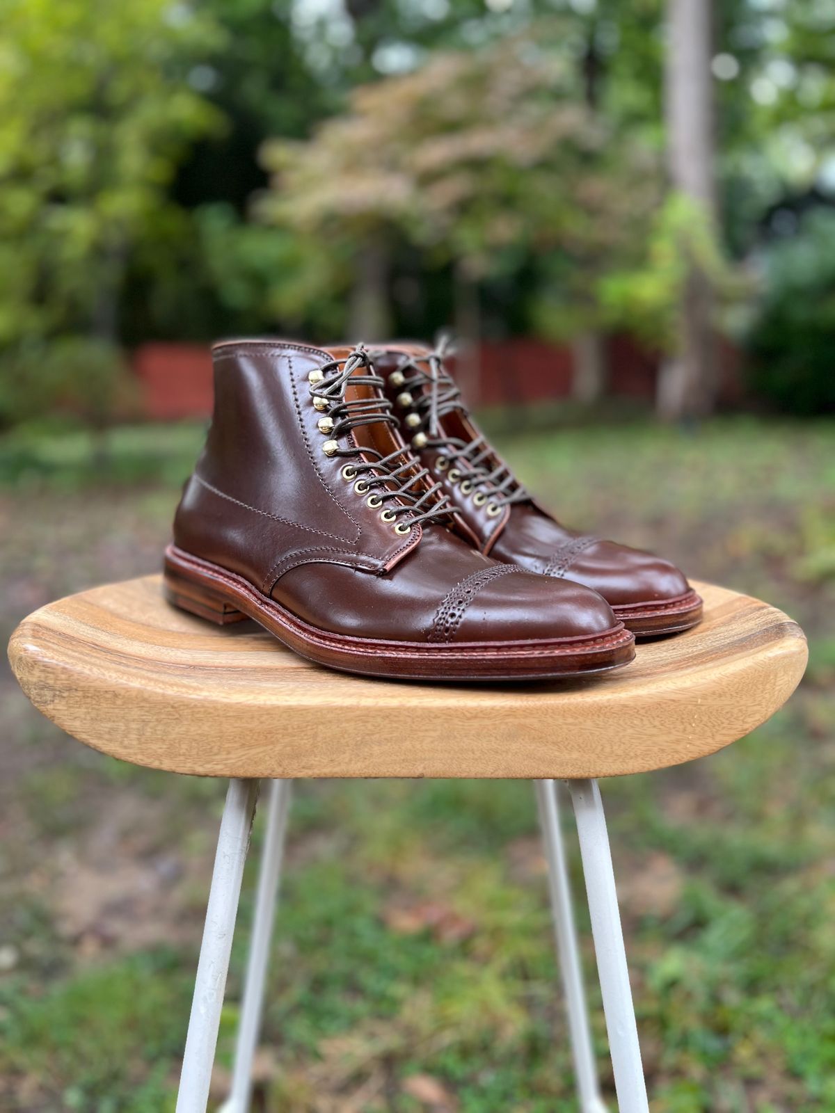 Photo by last.sole on October 5, 2022 of the Alden Perforated Cap Toe Boot in Unlisted Leather.