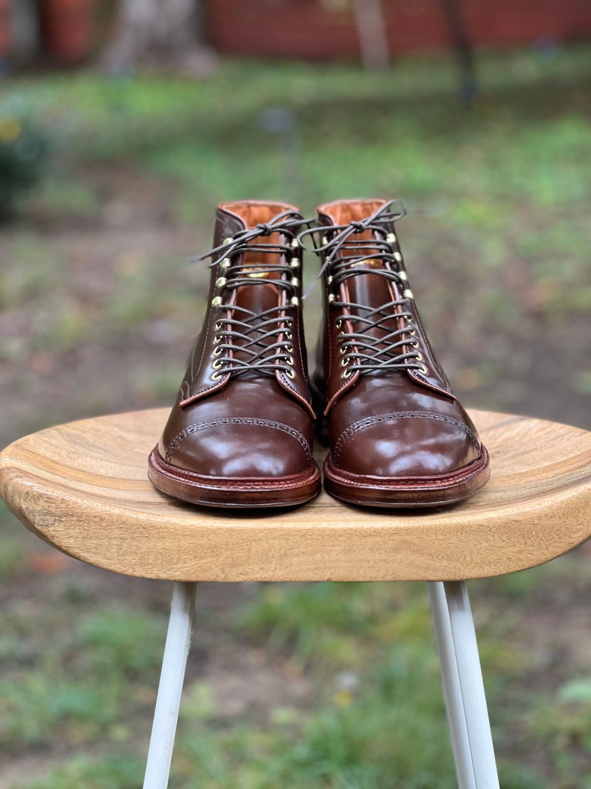 Photo by last.sole on October 5, 2022 of the Alden Perforated Cap Toe Boot in Unlisted Leather.