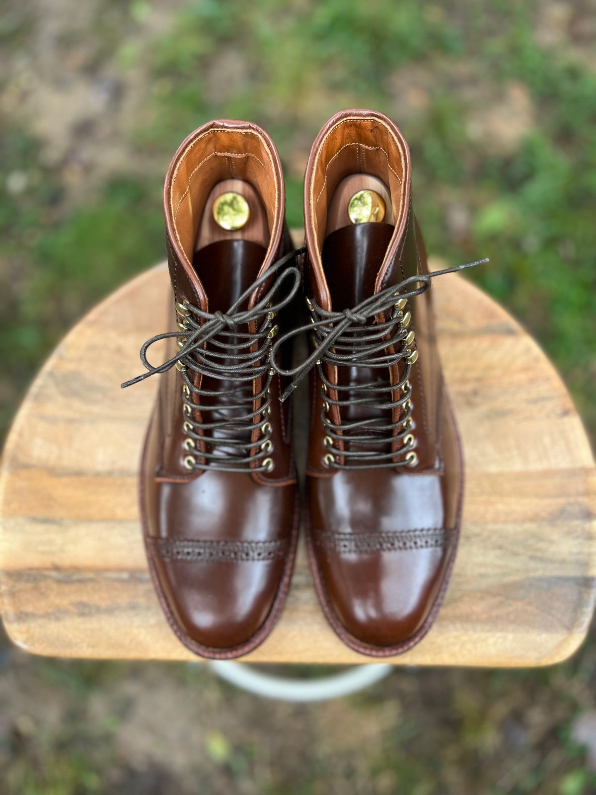 Photo by last.sole on October 5, 2022 of the Alden Perforated Cap Toe Boot in Unlisted Leather.