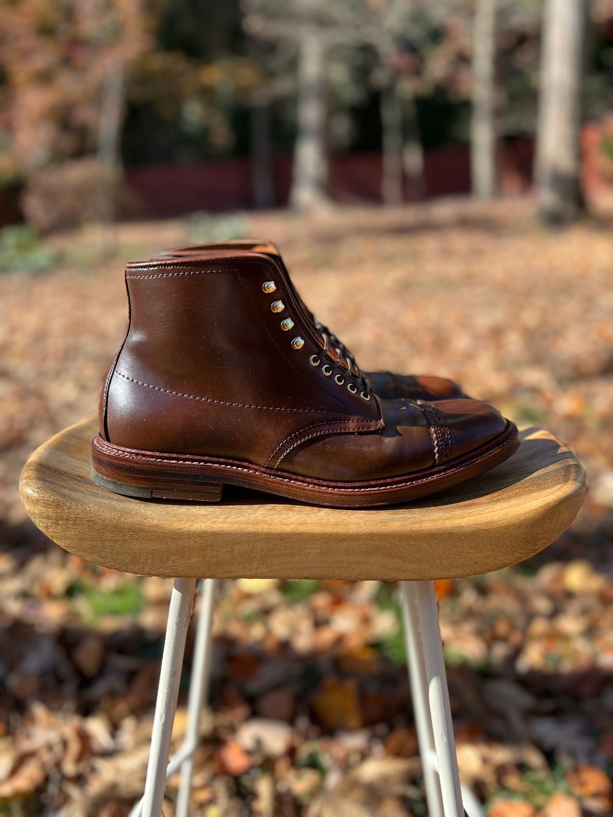 Photo by last.sole on November 9, 2022 of the Alden Perforated Cap Toe Boot in Unlisted Leather.