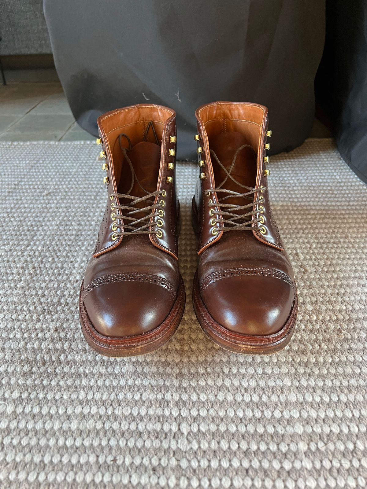 Photo by last.sole on December 1, 2022 of the Alden Perforated Cap Toe Boot in Unlisted Leather.