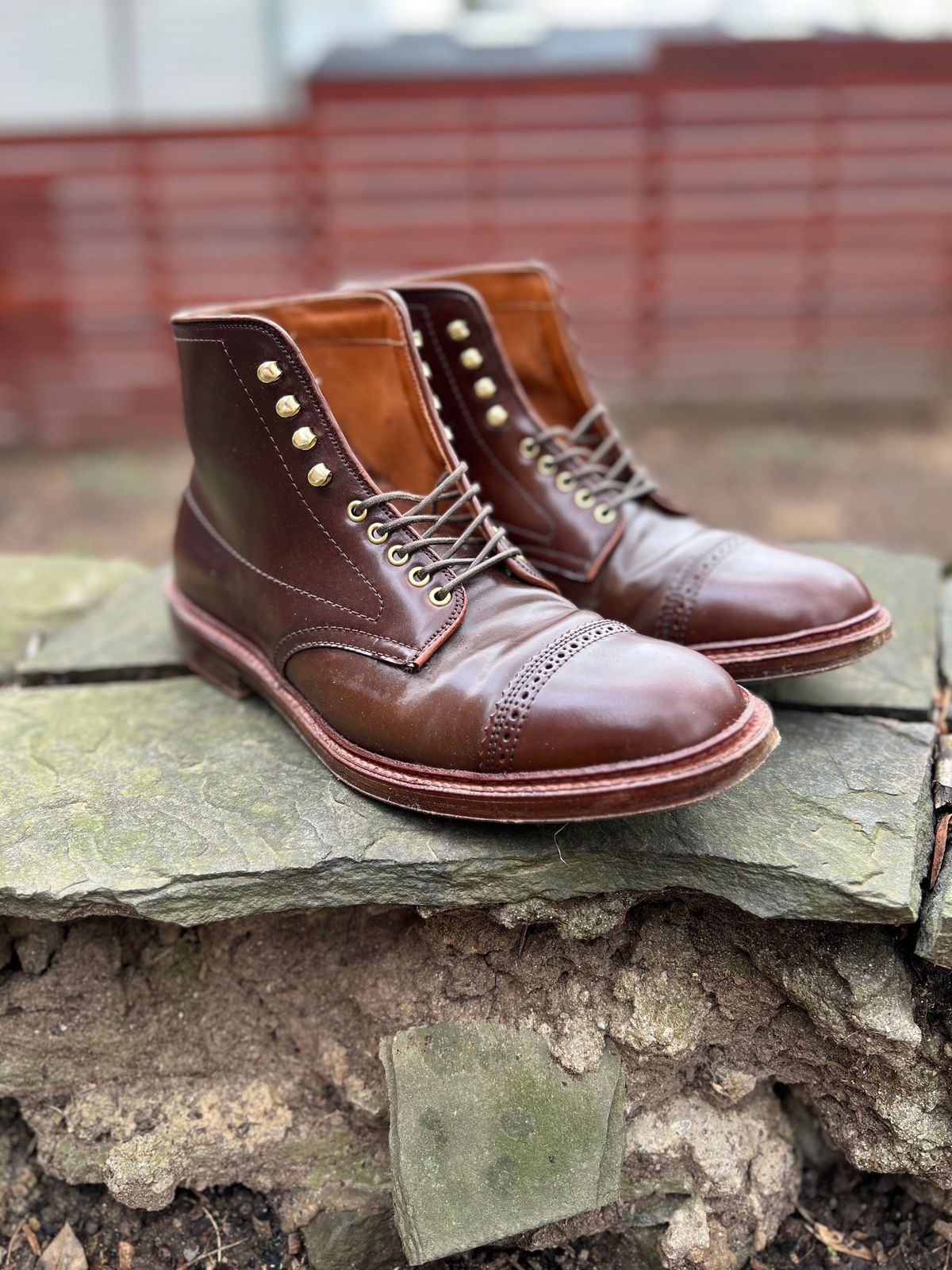 Photo by last.sole on February 1, 2023 of the Alden Perforated Cap Toe Boot in Unlisted Leather.