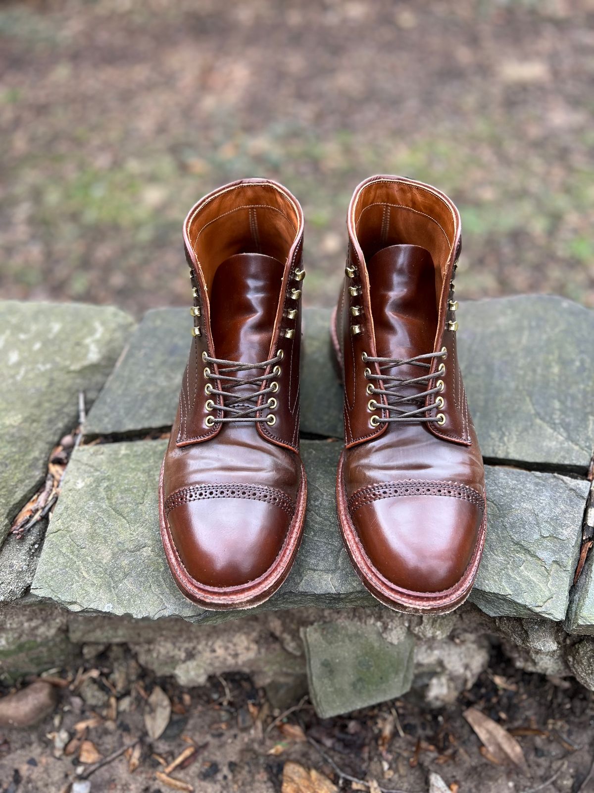 Photo by last.sole on February 1, 2023 of the Alden Perforated Cap Toe Boot in Unlisted Leather.