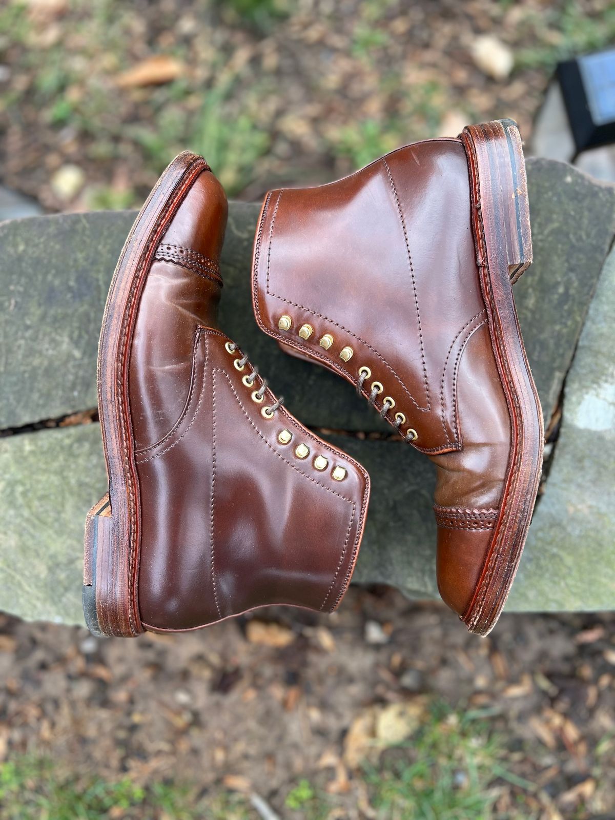 Photo by last.sole on February 1, 2023 of the Alden Perforated Cap Toe Boot in Unlisted Leather.