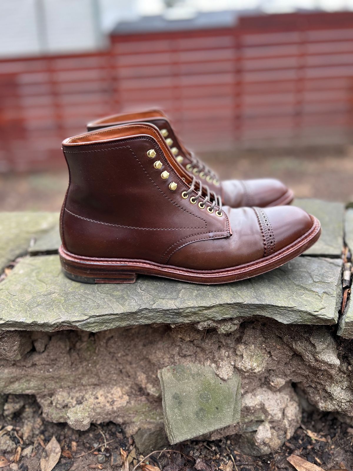Photo by last.sole on February 1, 2023 of the Alden Perforated Cap Toe Boot in Unlisted Leather.