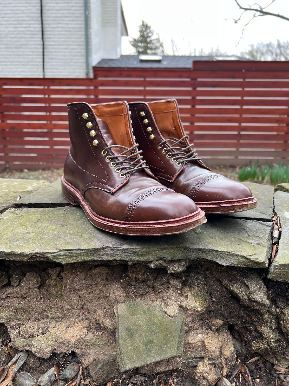 Photo by last.sole on March 2, 2023 of the Alden Perforated Cap Toe Boot in Unlisted Leather.