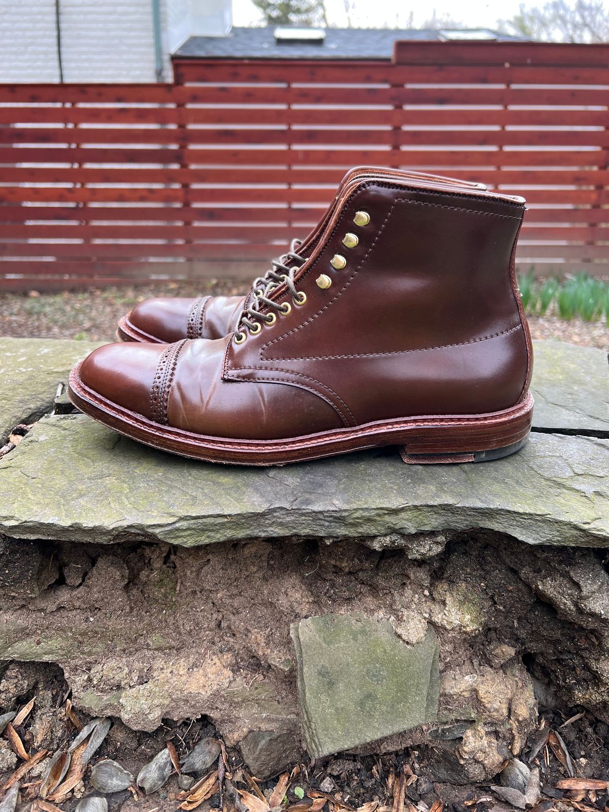 Photo by last.sole on March 2, 2023 of the Alden Perforated Cap Toe Boot in Unlisted Leather.