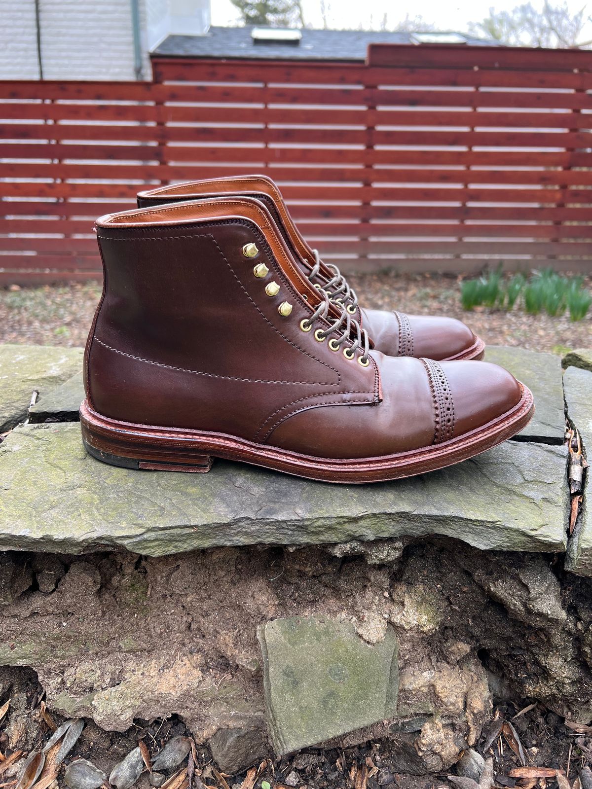 Photo by last.sole on March 2, 2023 of the Alden Perforated Cap Toe Boot in Unlisted Leather.