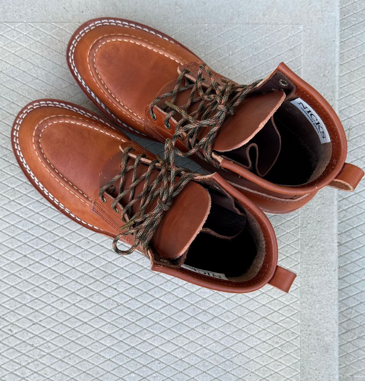 Photo by kkibbey on October 1, 2024 of the Nicks Moc Toe in Wickett & Craig Natural Double Stuffed.