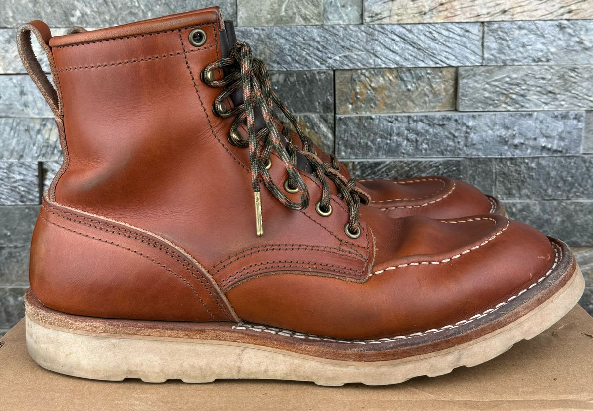 Photo by kkibbey on December 4, 2024 of the Nicks Moc Toe in Wickett & Craig Natural Double Stuffed.