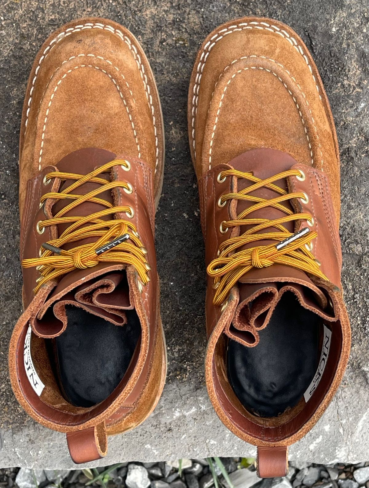 Photo by kkibbey on November 2, 2023 of the Nicks Moc Toe in Seidel 1964 Brown Roughout.