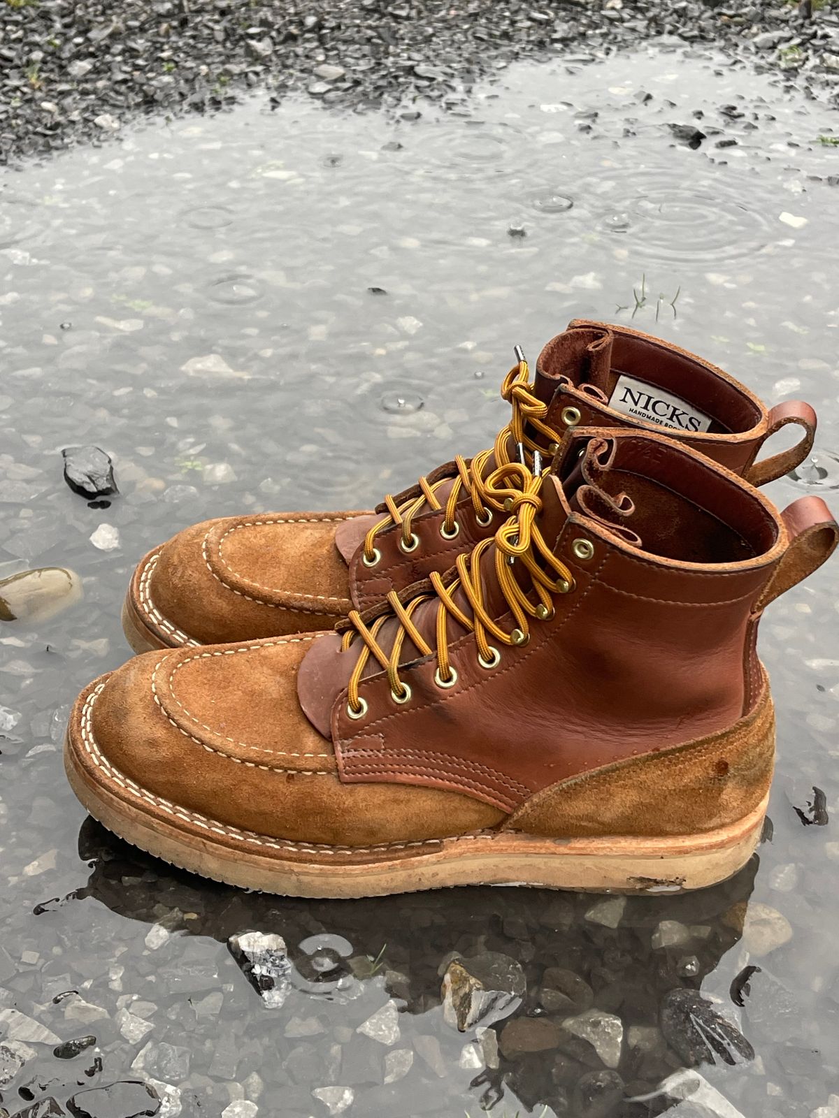 Photo by kkibbey on December 3, 2023 of the Nicks Moc Toe in Seidel 1964 Brown Roughout.