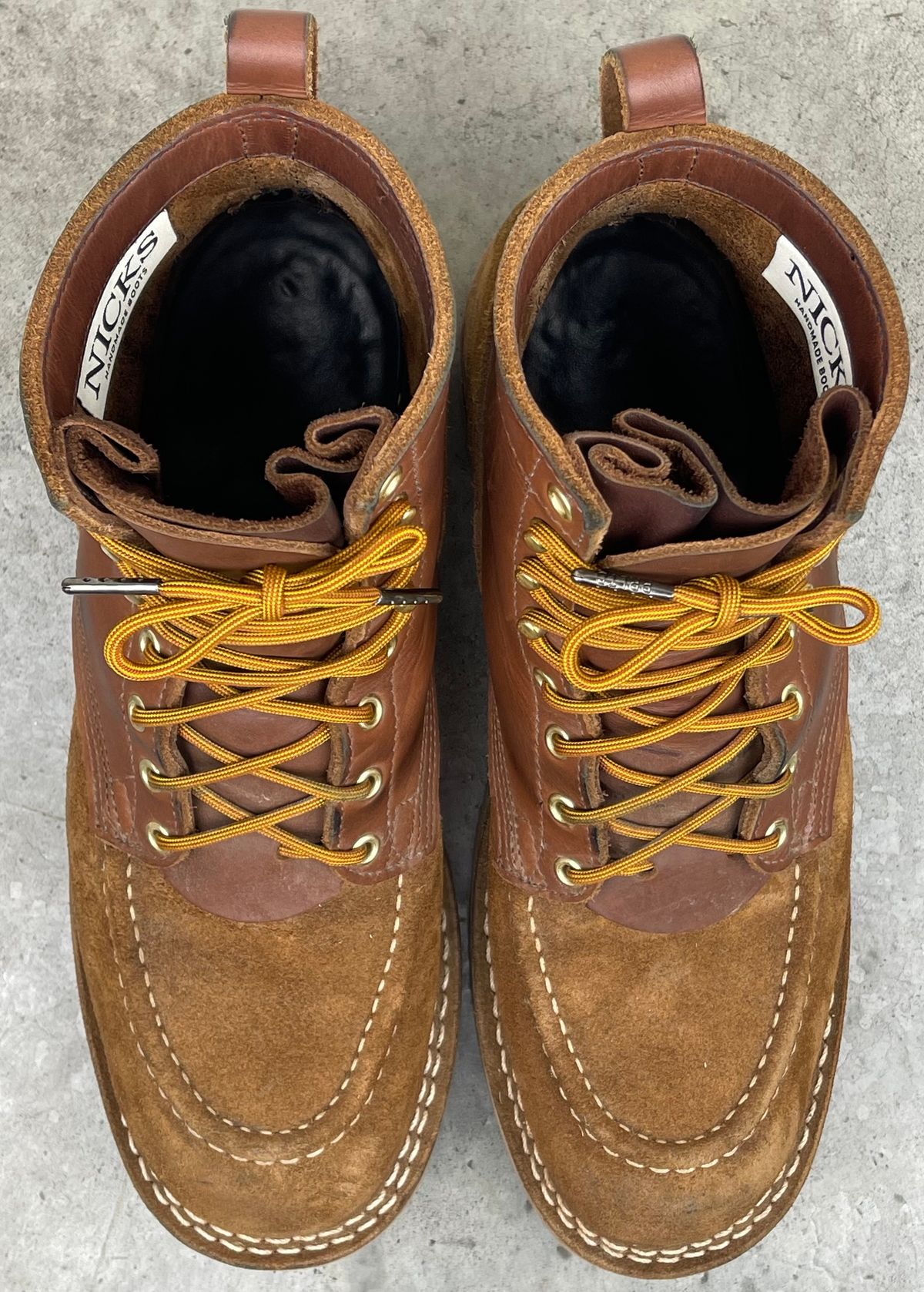Photo by kkibbey on December 3, 2023 of the Nicks Moc Toe in Seidel 1964 Brown Roughout.