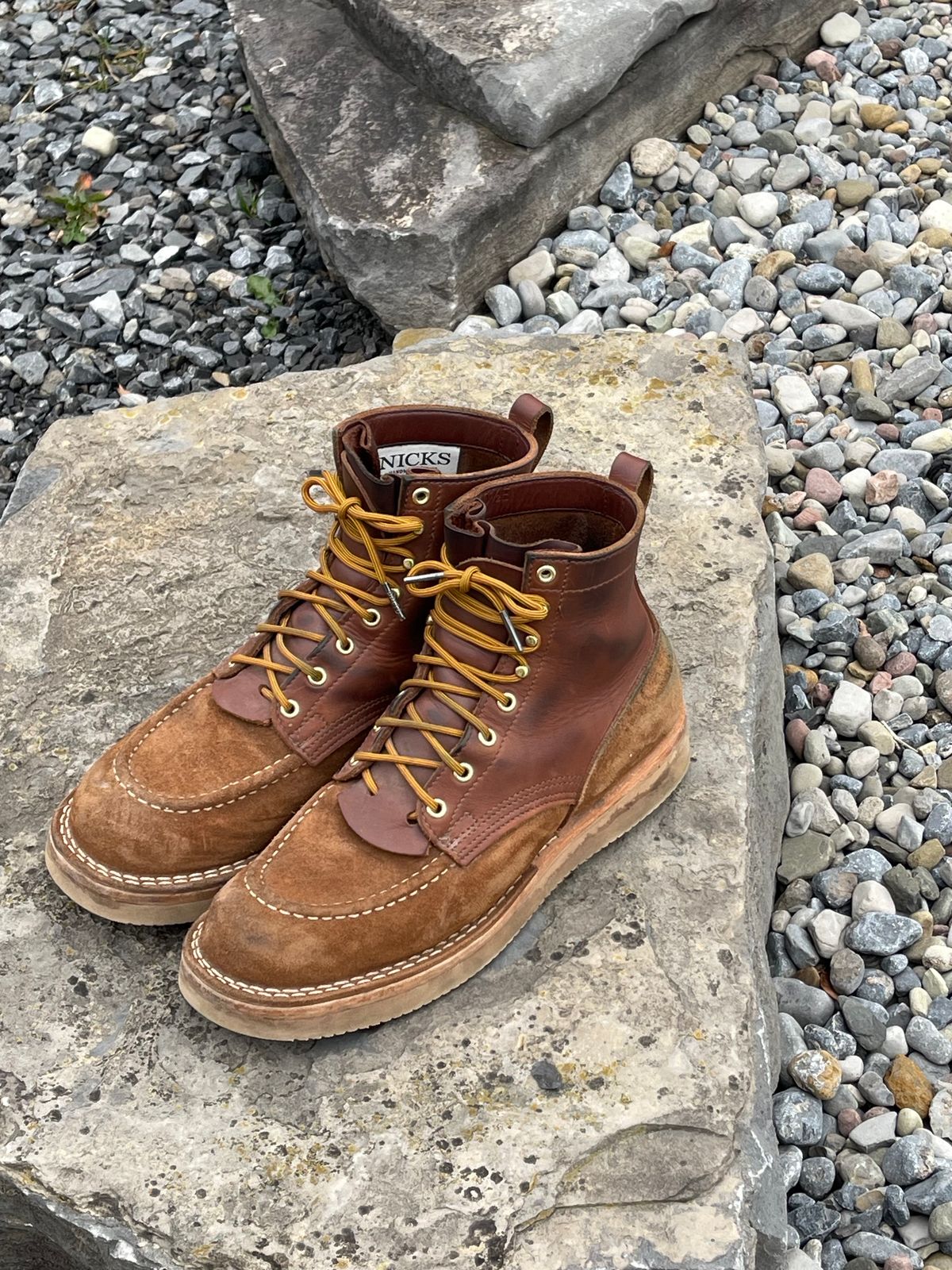 Photo by kkibbey on January 3, 2024 of the Nicks Moc Toe in Seidel 1964 Brown Roughout.