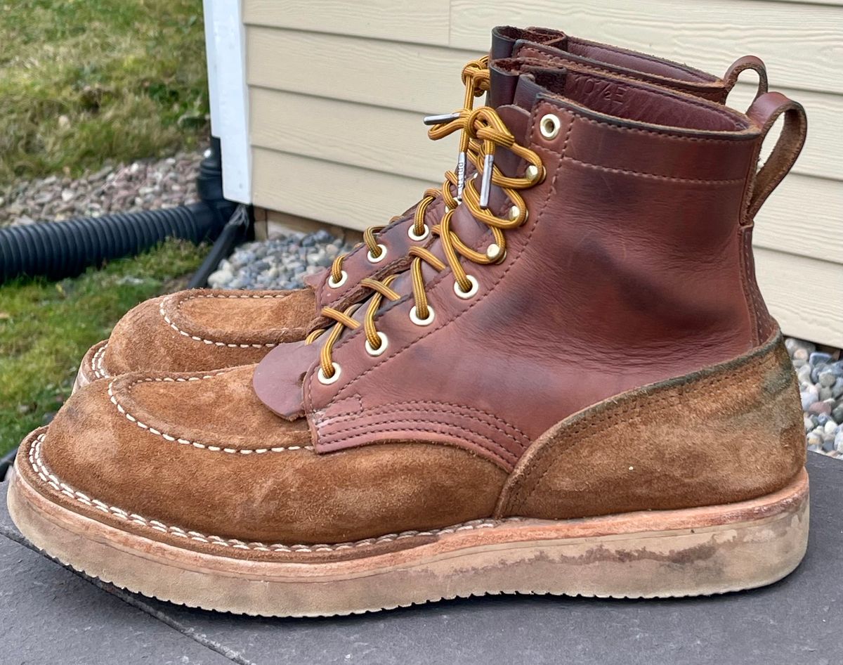 Photo by kkibbey on January 3, 2024 of the Nicks Moc Toe in Seidel 1964 Brown Roughout.