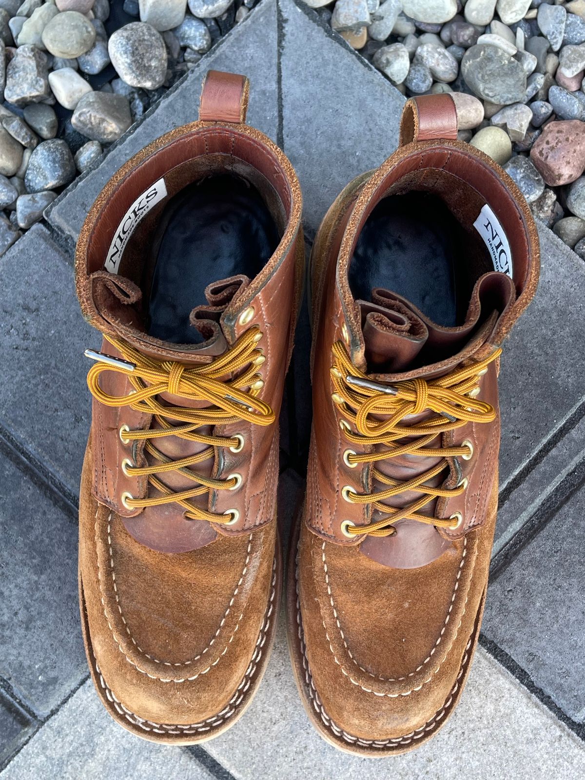 Photo by kkibbey on February 4, 2024 of the Nicks Moc Toe in Seidel 1964 Brown Roughout.