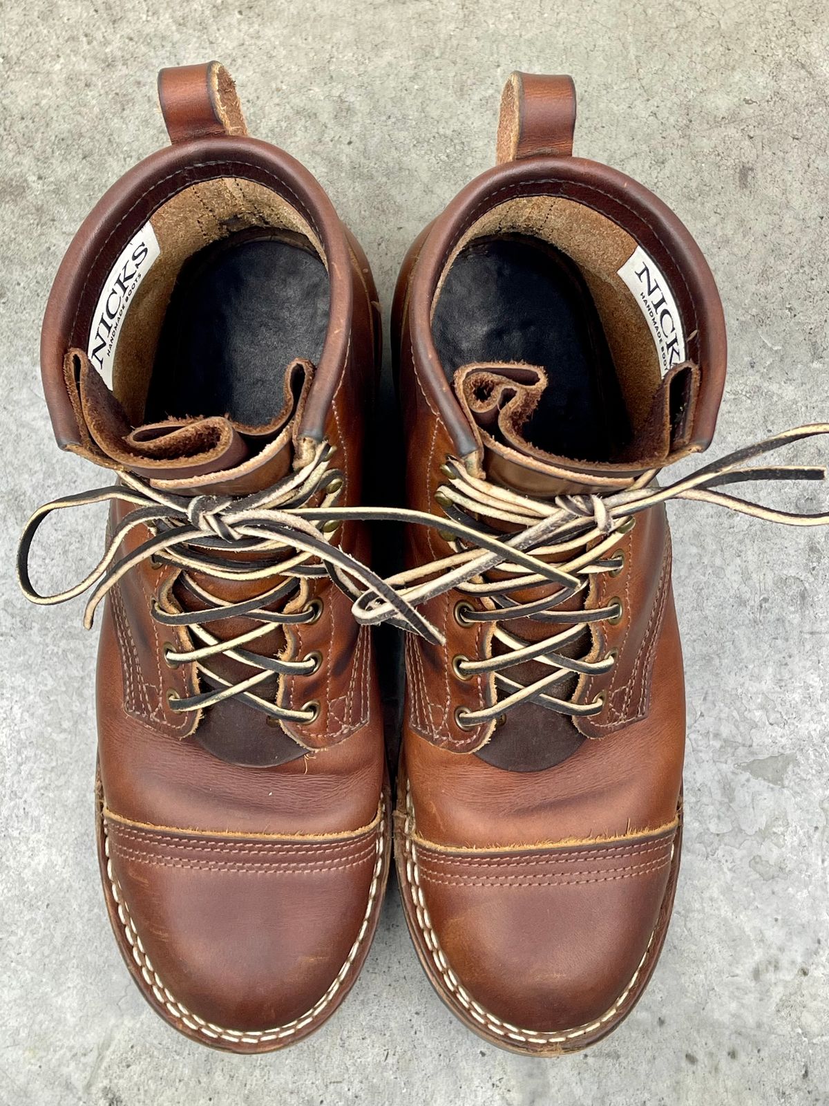 Photo by kkibbey on December 3, 2023 of the Nicks Lace Up Heritage in Wickett & Craig Buck Brown Double Stuffed.