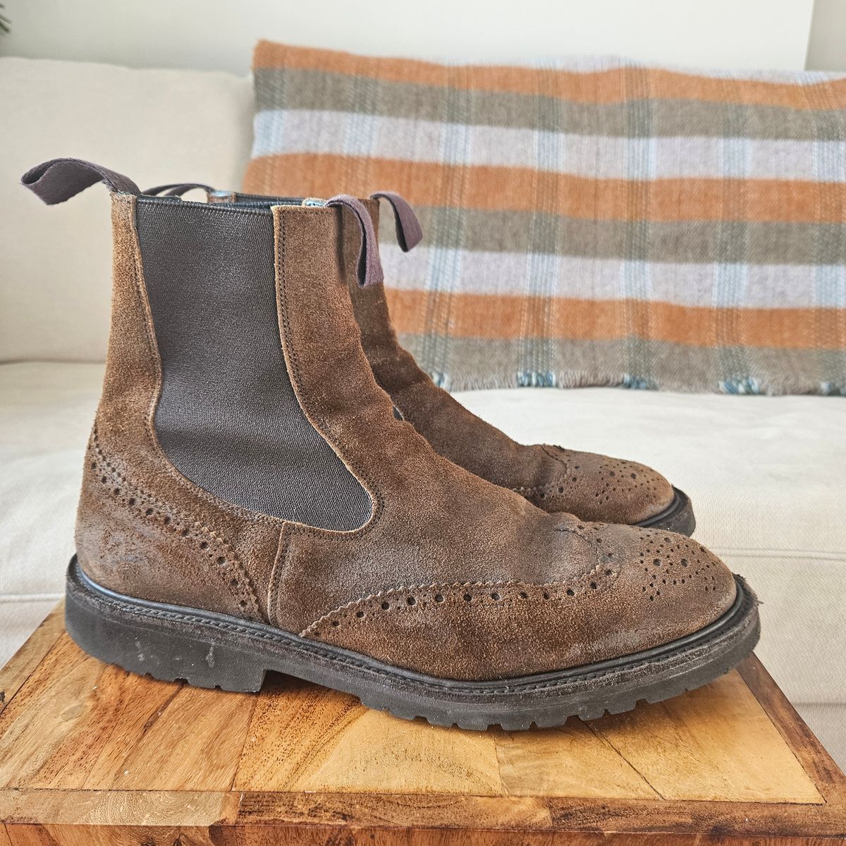 Photo by kudusole on February 1, 2024 of the Tricker's Henry Country Dealer Boot in C.F. Stead Snuff Waxed Suede.