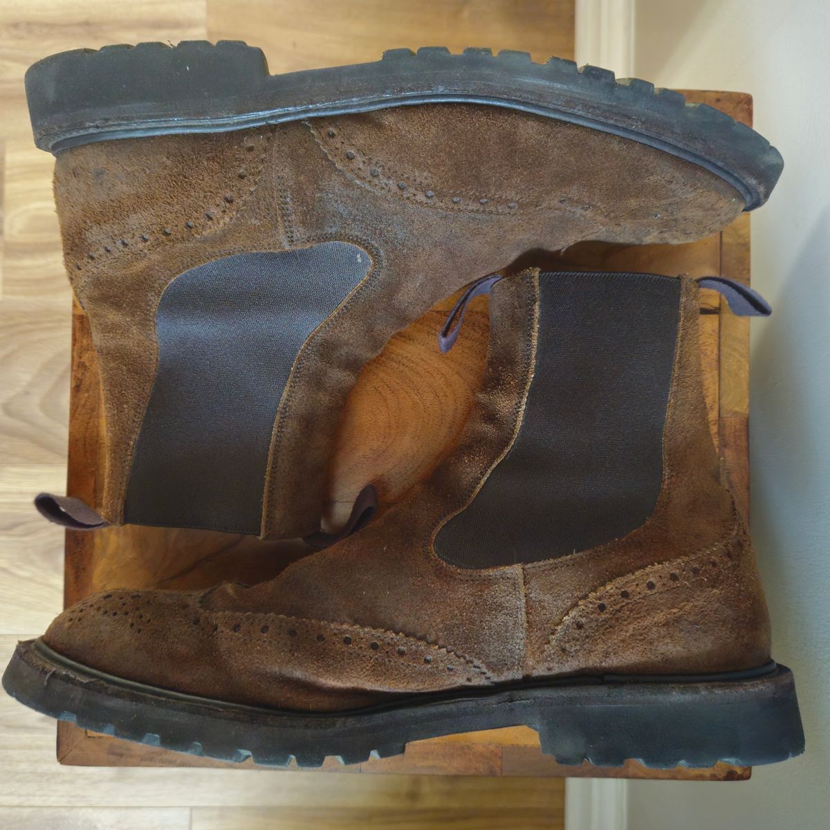 Photo by kudusole on February 1, 2024 of the Tricker's Henry Country Dealer Boot in C.F. Stead Snuff Waxed Suede.