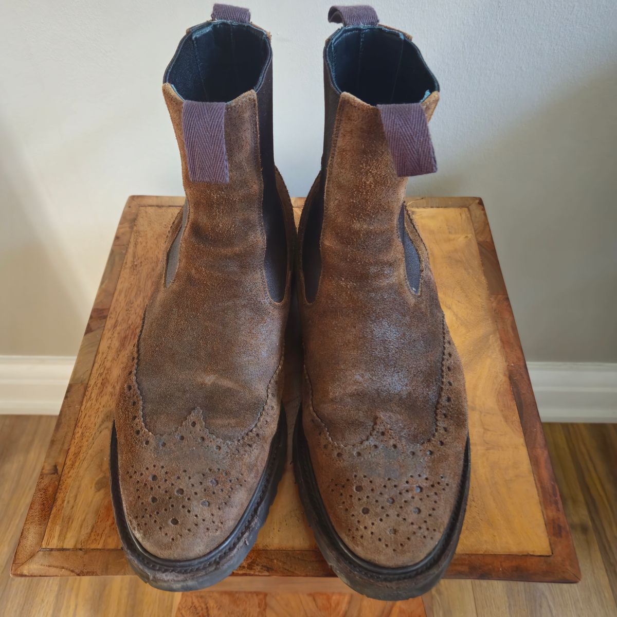 Photo by kudusole on February 1, 2024 of the Tricker's Henry Country Dealer Boot in C.F. Stead Snuff Waxed Suede.