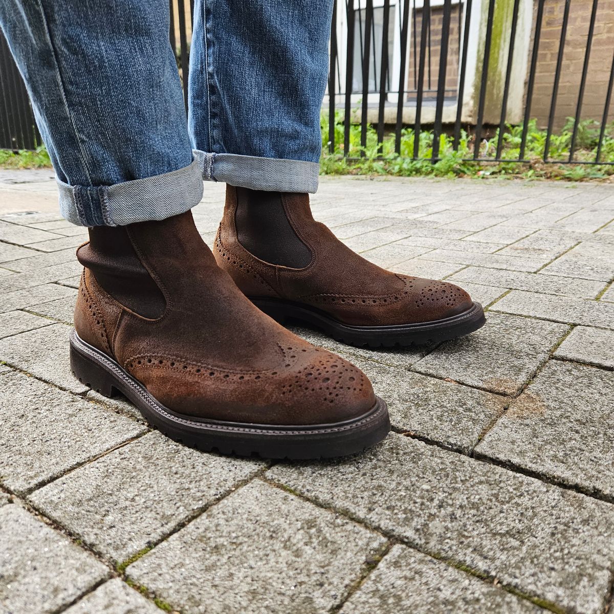 Photo by kudusole on October 1, 2023 of the Tricker's Henry Country Dealer Boot in C.F. Stead Snuff Waxed Suede.