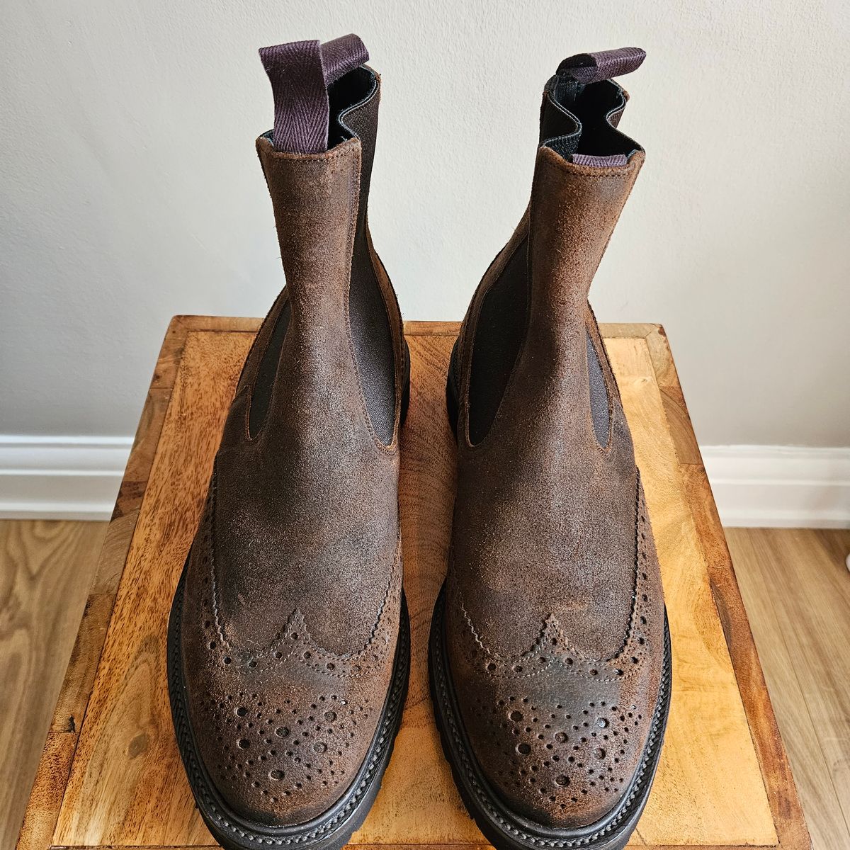 Photo by kudusole on October 1, 2023 of the Tricker's Henry Country Dealer Boot in C.F. Stead Snuff Waxed Suede.
