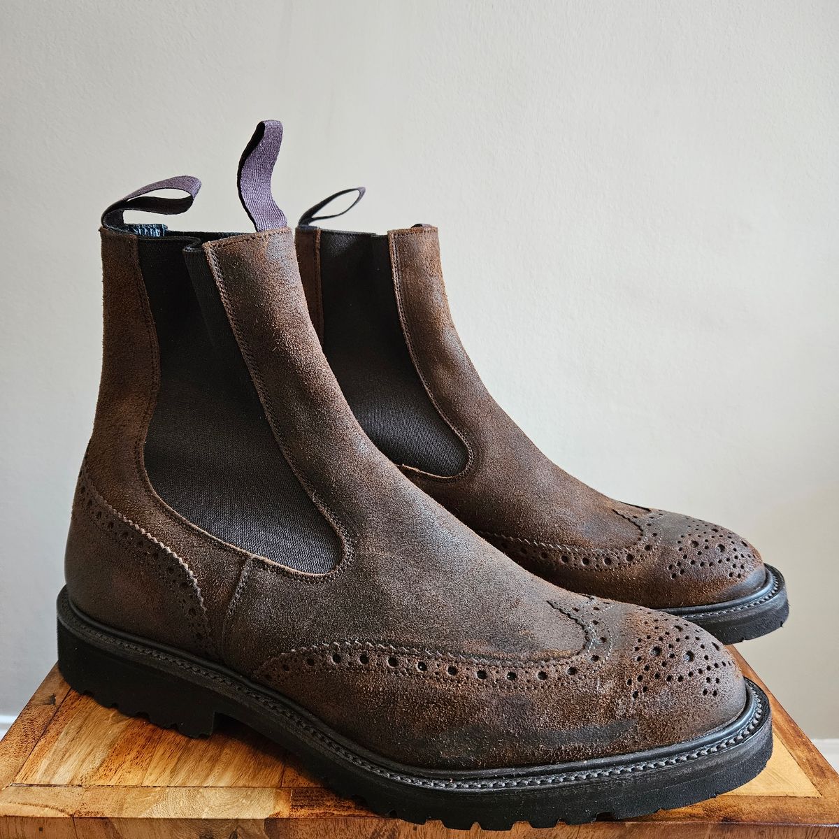 Photo by kudusole on October 1, 2023 of the Tricker's Henry Country Dealer Boot in C.F. Stead Snuff Waxed Suede.
